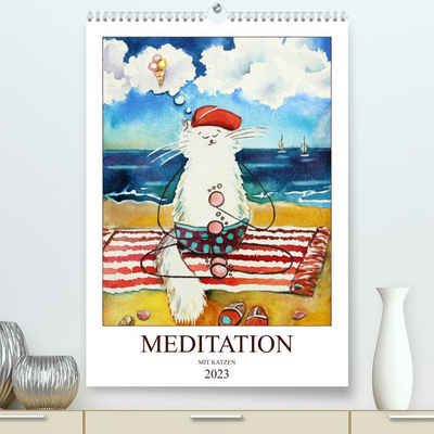 CALVENDO Wandkalender Meditation mit Katzen (Premium, hochwertiger DIN A2 Wandkalender 2023, Kunstdruck in Hochglanz)