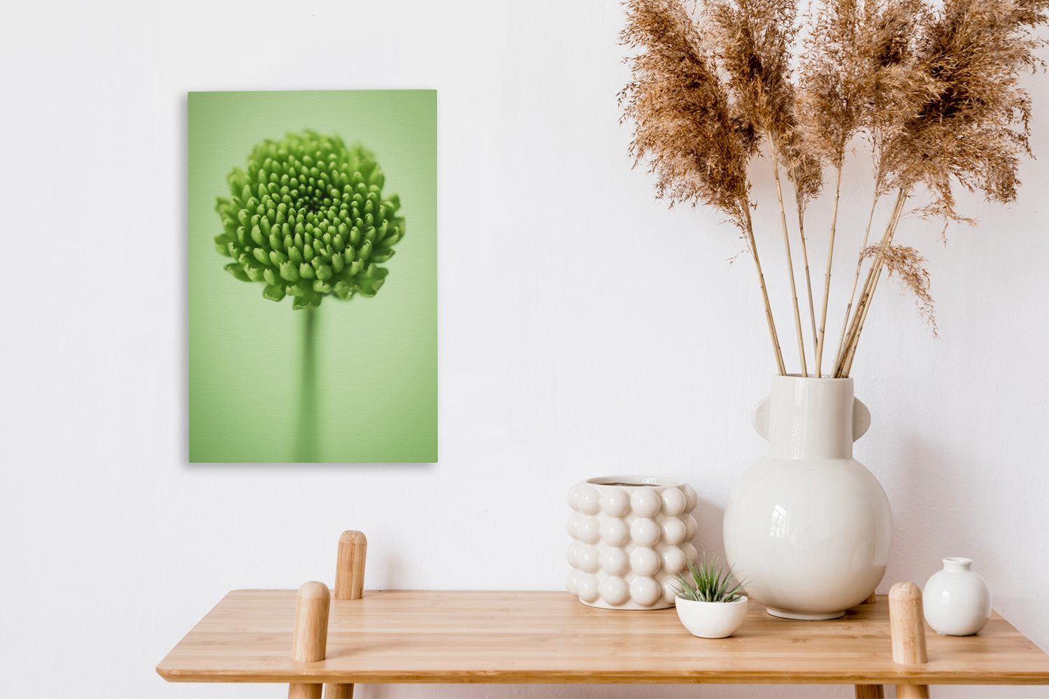 OneMillionCanvasses® Leinwandbild Grüne botanische Chrysanthemenblüte Leinwandbild Hintergrund, St), Zackenaufhänger, unscharfem 20x30 (1 fertig mit cm inkl. bespannt Gemälde