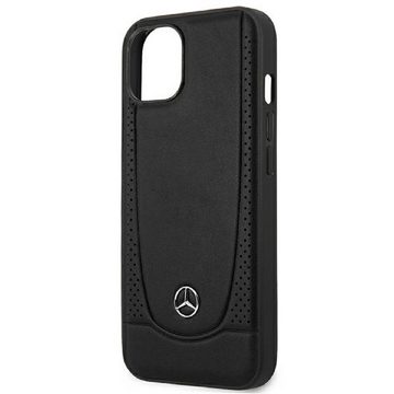 Mercedes Handyhülle Case iPhone 15 Echtleder schwarz Stern Logo 6,1 Zoll, Kantenschutz