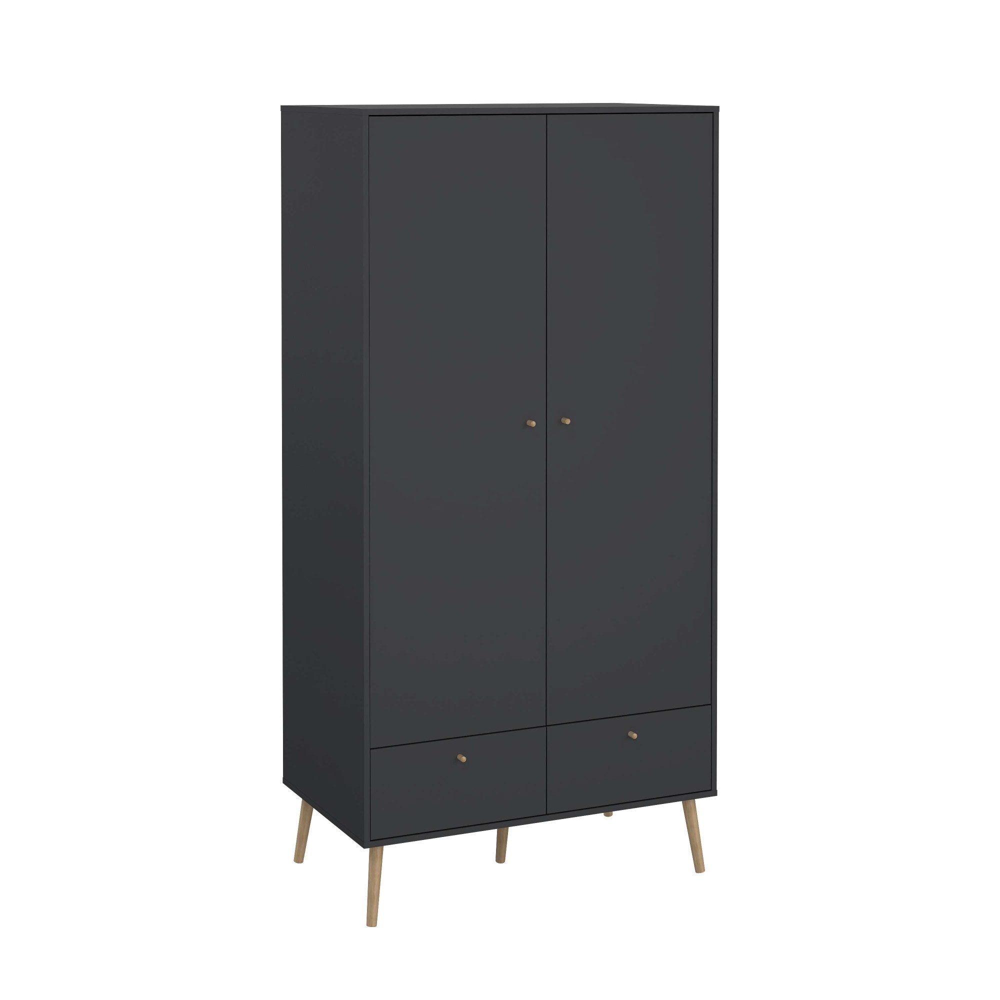 Home affaire Kleiderschrank Bodo, Drehtürenschrank, Aufbewahrung Kasten Schrank Stauraum 2 Türen, 2 Schubladen, Beine und Griffe Massivholz, Breite 99 cm