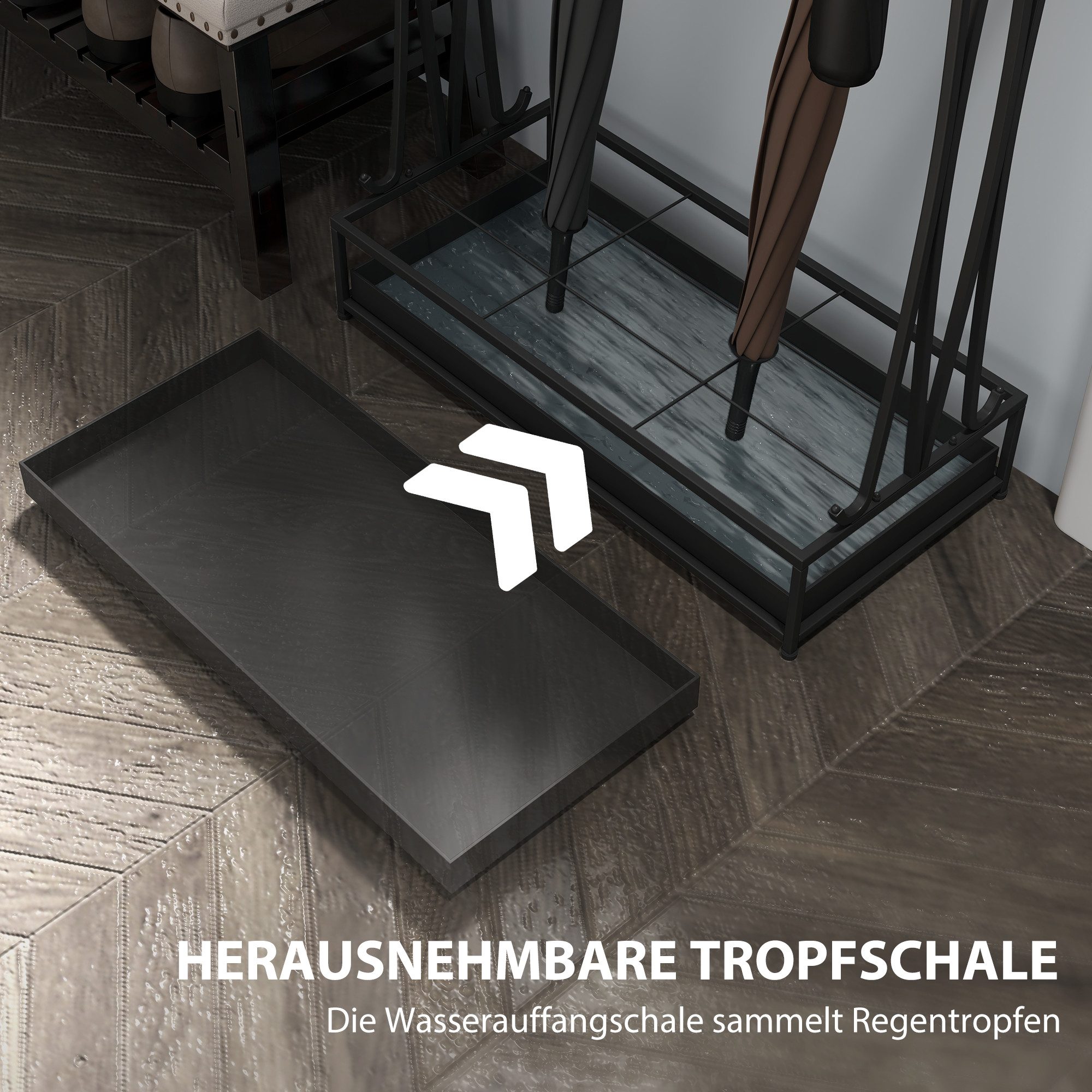 HOMCOM Schirmständer Regenschirmständer Stahl mit 24 Haken, 21 Löchern (Rechteckiger Schirmhalter, 1 St., Regenschirmständer Stahl), für Gehstöcke & Regenschirm – Bild 5 von 5