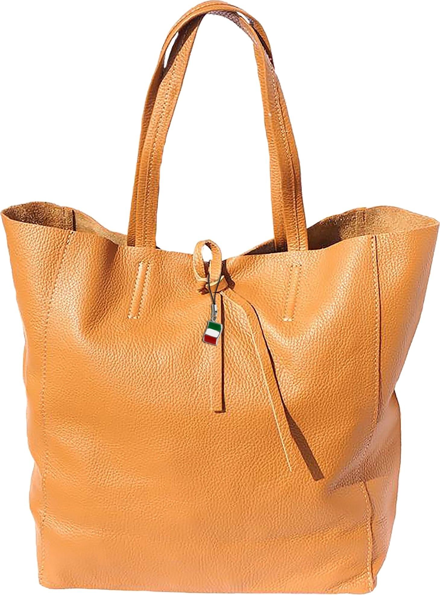 FLORENCE Schultertasche Florence ital. Echtleder Shopper cognac (Shopper), Damen Leder Shopper, Schultertasche, braun, cognac ca. 30cm