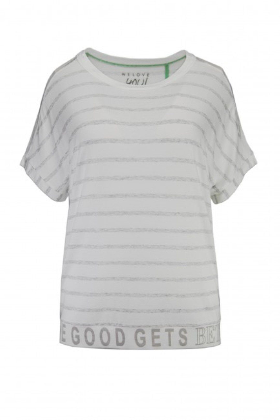 Shirt T-Shirt XOX U-Boot Ausschnitt kurzarm Fair weiß-grau Damenmode, XOX Trade, - gestreift, überschnitten, T-Shirt