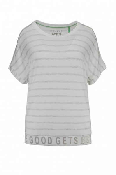 XOX T-Shirt »XOX T-Shirt U-Boot Ausschnitt überschnitten, weiß-grau - Fair Trade, Shirt gestreift, Damenmode, kurzarm«