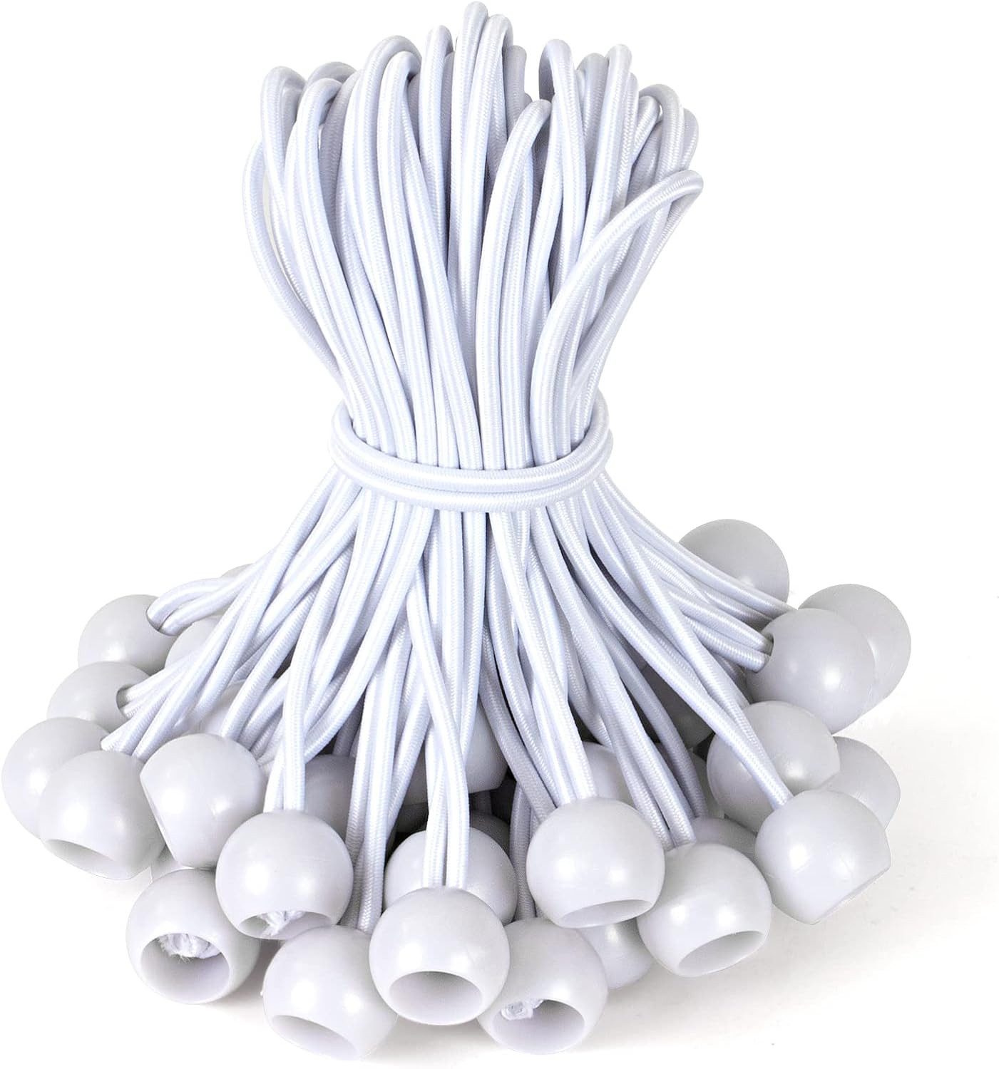 Spanngurt Spanngummis mit Kugel 15cm Weiß, 50 Stück Gummispanner für Planen Zelt