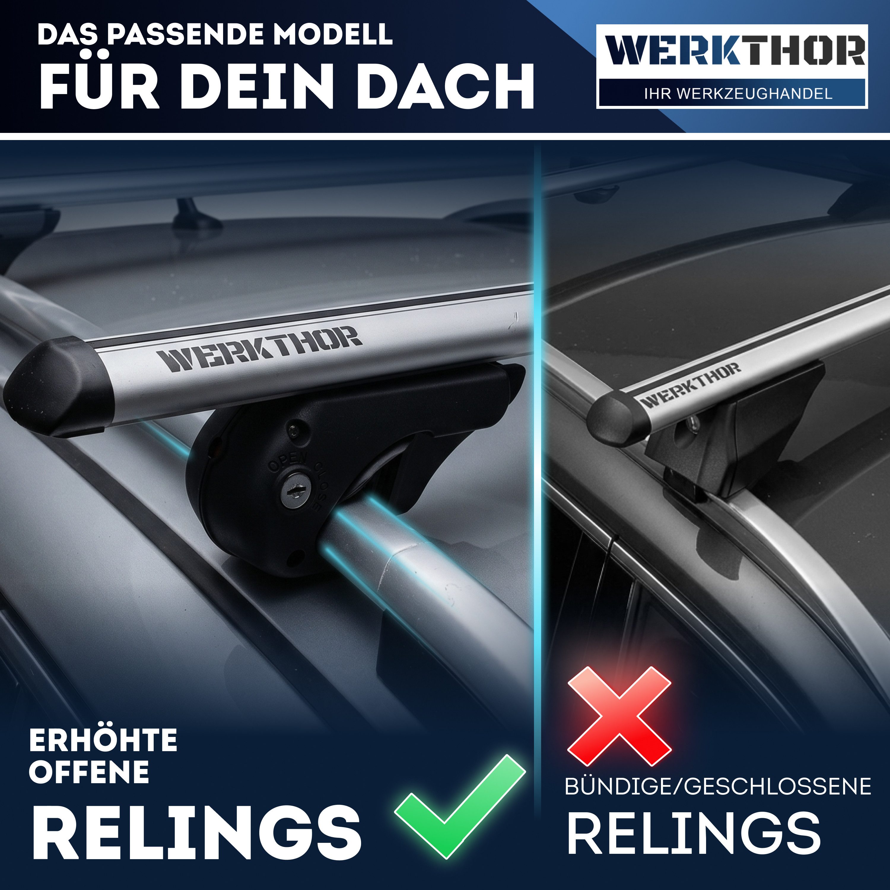 Werkthor Dachträger Alu Dachträger für Offene & Geschlossene Relingträger