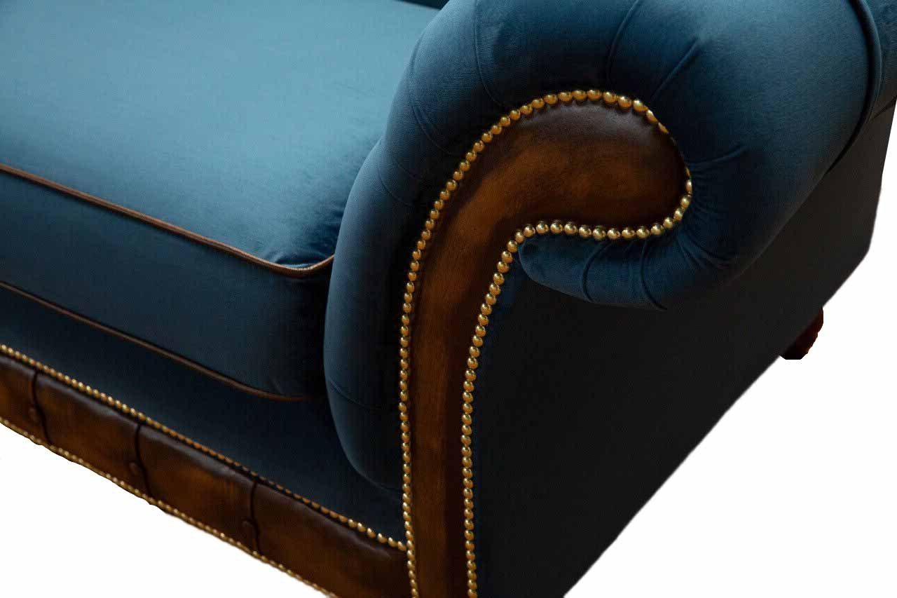 3-SITZER UND Chesterfield-Sofa LEDER DUNKELBLAUER SAMT JVmoebel HELLBRAUNES SOFA CHESTERFIELD