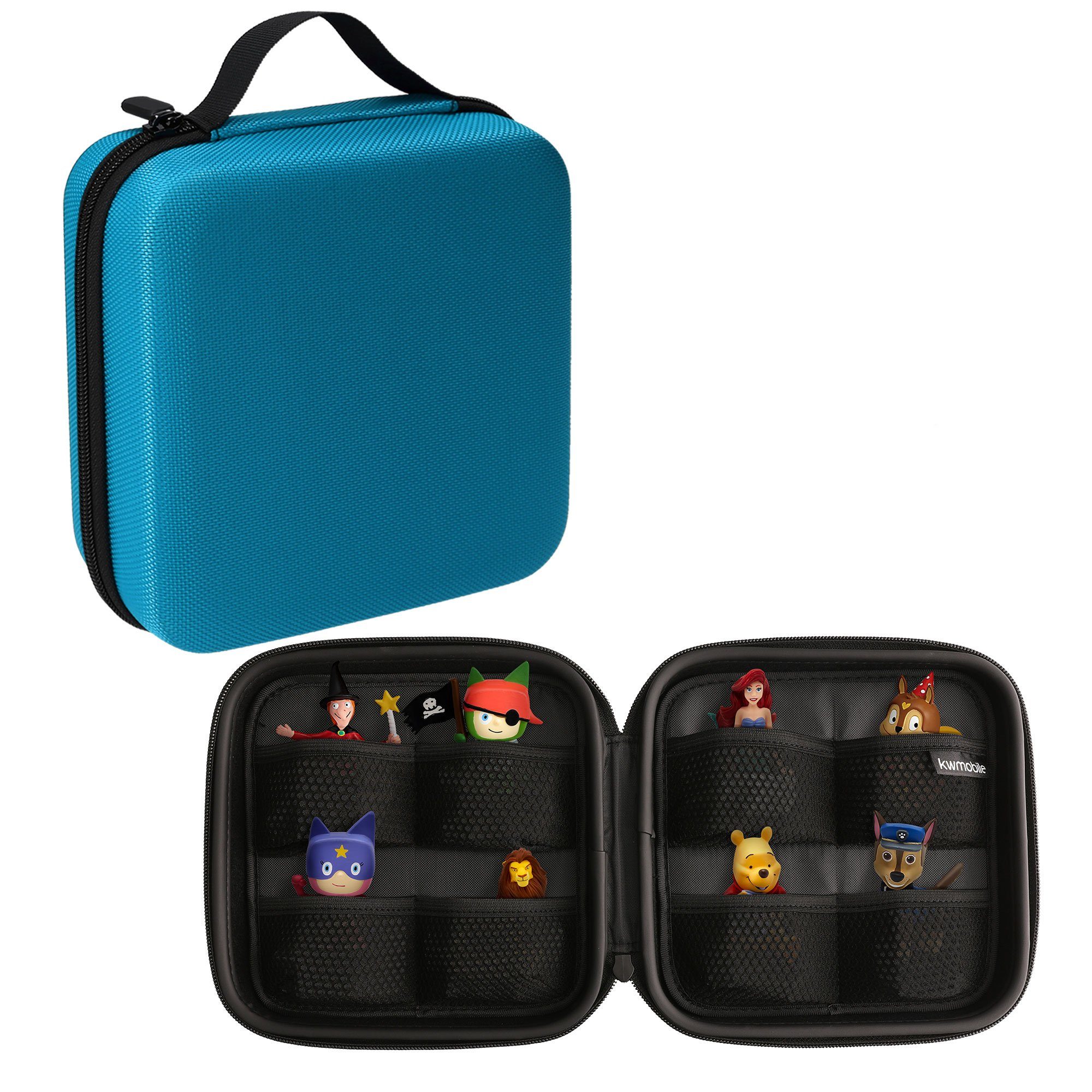 kwmobile Aufbewahrungsbox Tasche für Tonies, aus Nylon - Transportbox für bis zu 20 Tonie Figuren - Hartschale Box Hellblau