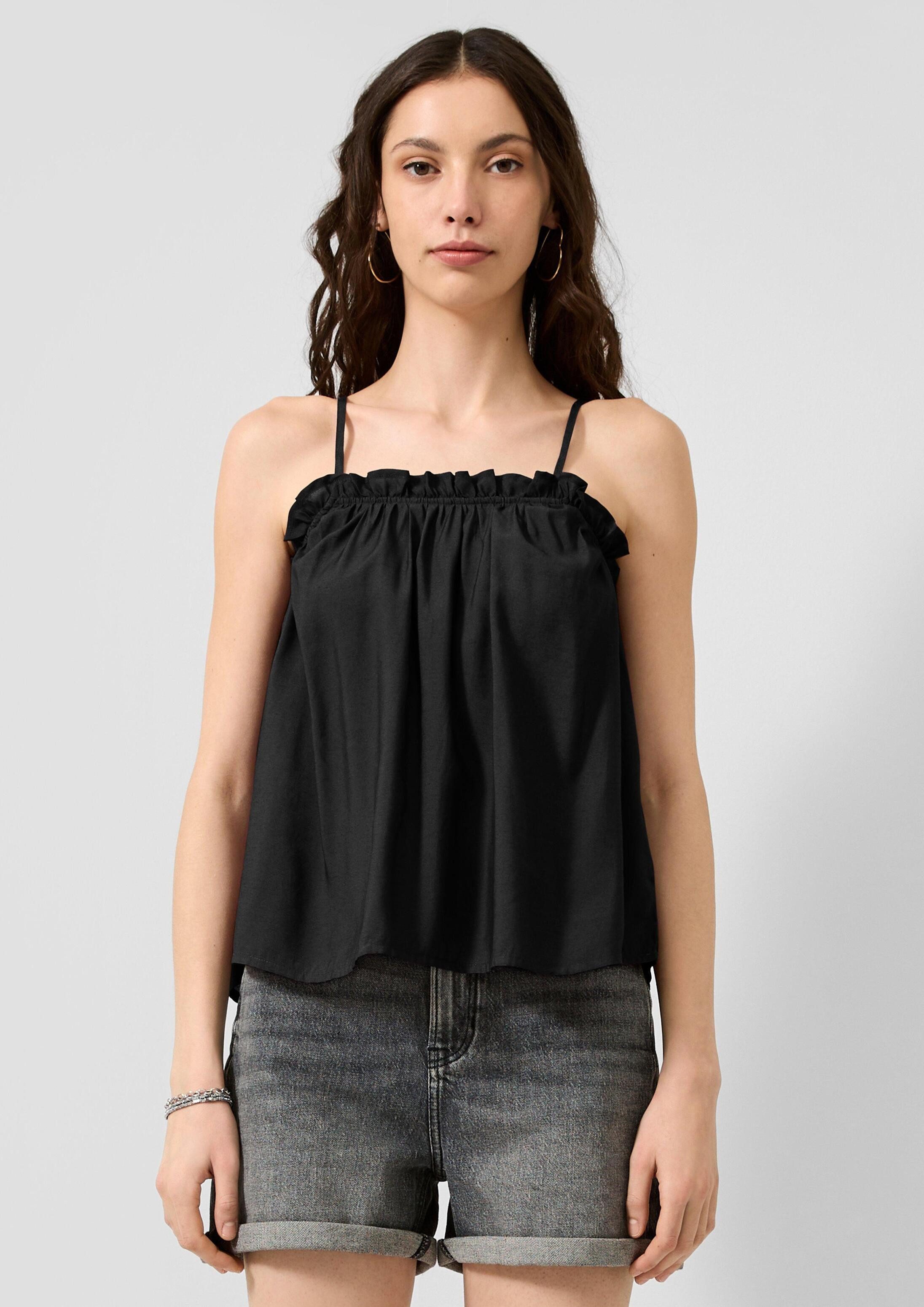 QS Blusentop Bluse Weites Top mit Rüschenkante aus Viskosemix