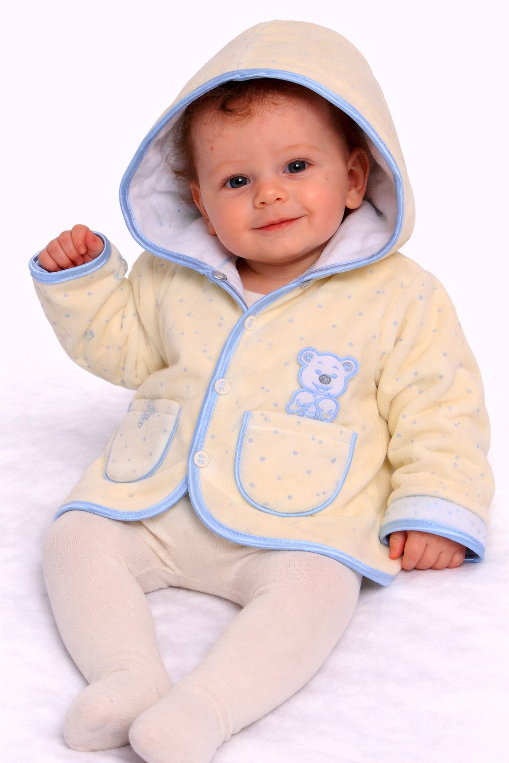 Sweatjacke Baby Jacke aus weichem Velours Kapuzenjacke in Creme