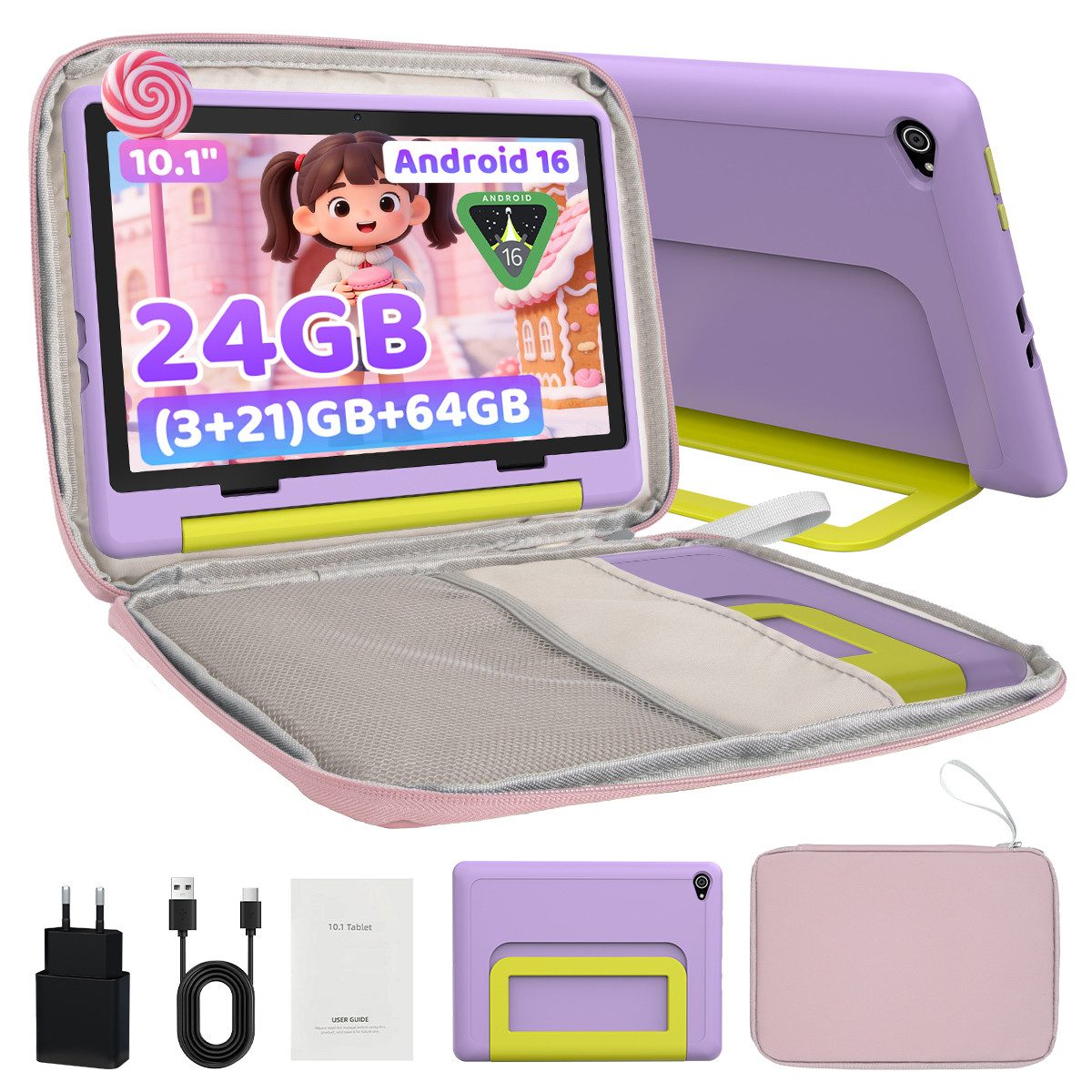 BUFO Kinder Lern-Tablet mit Elternkontrolle 10'' Android 16, 64GB Tablet (10", 64 GB, Android 16, Kids Bumper blau)