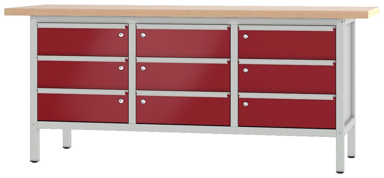 PADOR Werkbank 31 S 333, cm Höhe/Länge: 85,5x200 grau/rot