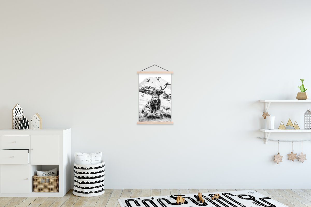 Posterleiste, Bilderleiste, MuchoWow Textilposter Wohnzimmer, - (1 Highlander Tiere St), Magnetisch Poster für Schottischer Berg, -