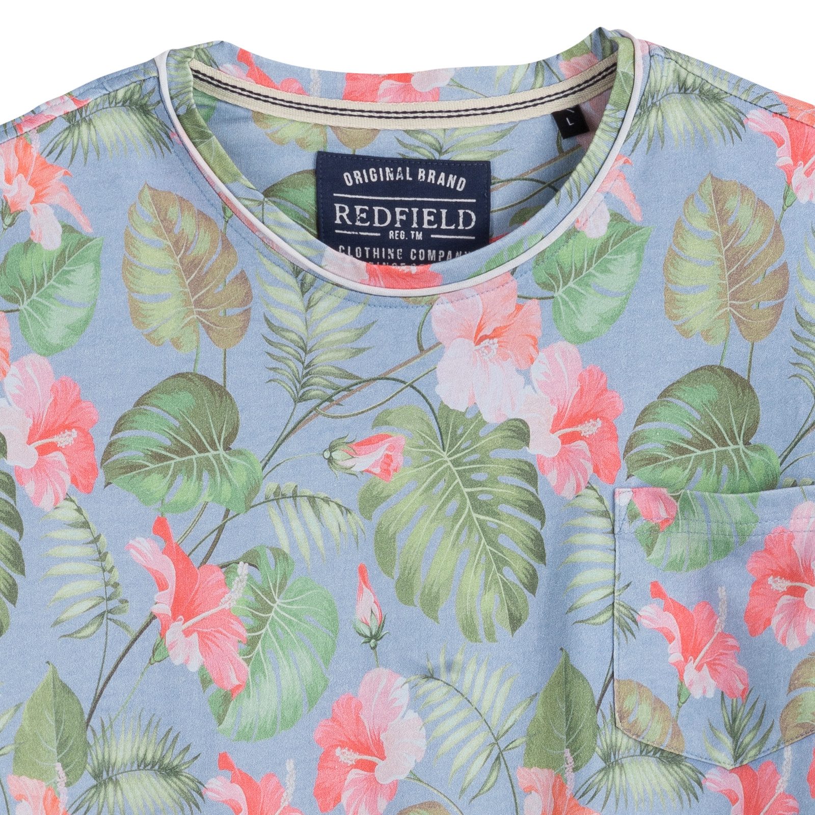 redfield Rundhalsshirt Redfield XXL T-Shirt Floralmuster hellblau-grün günstig online kaufen