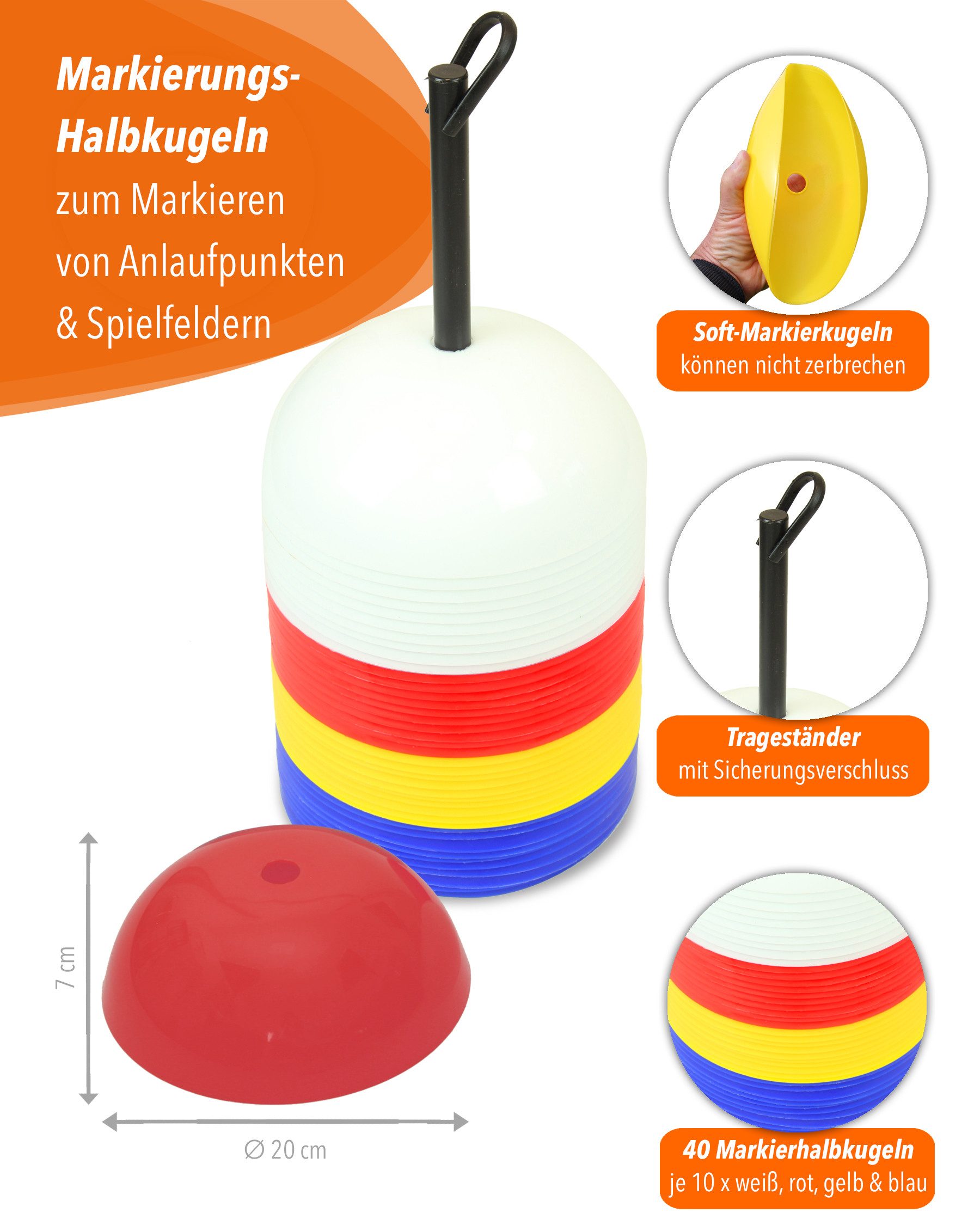 SPORTIKEL24 Zielmarkierung 40 Markierhalbkugeln mit Halter
