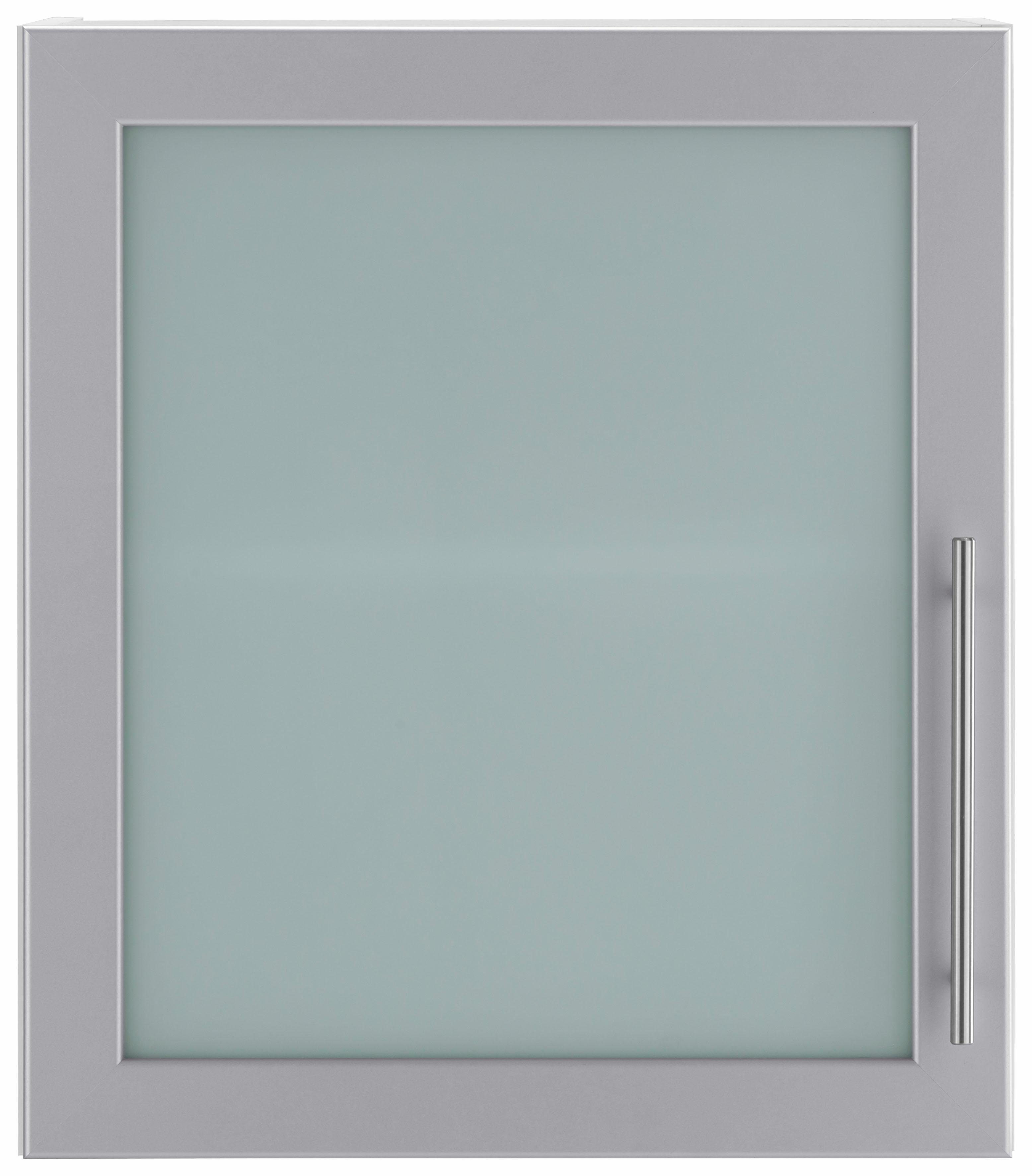 wiho Küchen Weiß alufarben, Glasrahmentür Front: alufarbener Cali Weiß mit Korpus: Glashängeschrank 