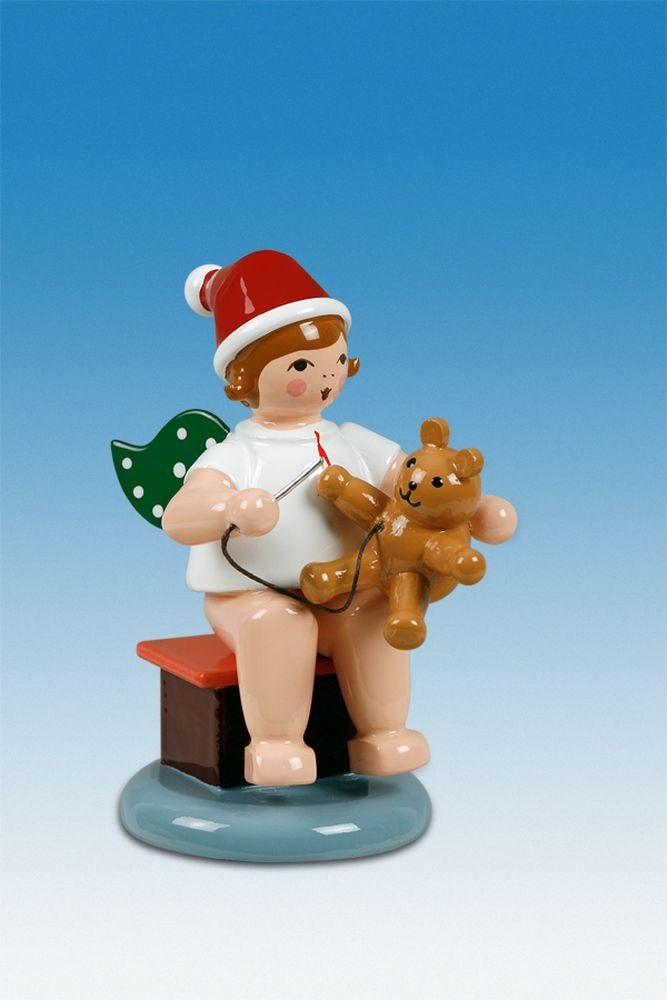 Holzfigur Teddy und Engel 6cm Höhe Engelfigur NEU mit Mütze