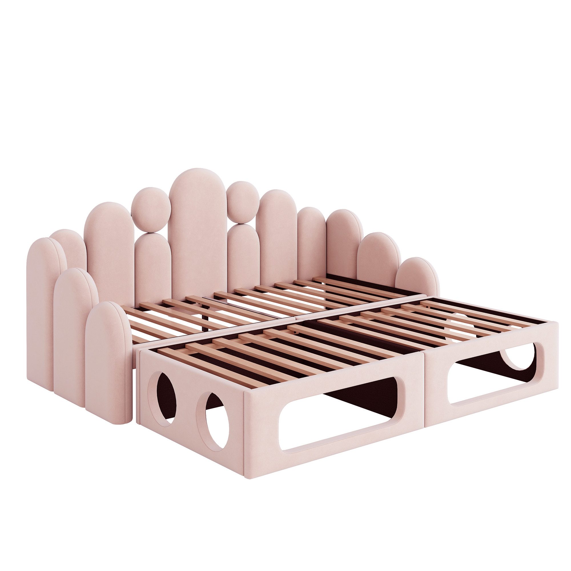 KLAM HOME Schlafsofa 2-in-1 Polsterschlafsofa Rosa 180x200cm mit integriertem Haustierbett, Weiches Samt Stoff Bett mit Lattenrost & Rückenlehne, Multifunktiona – Bild 2 von 5