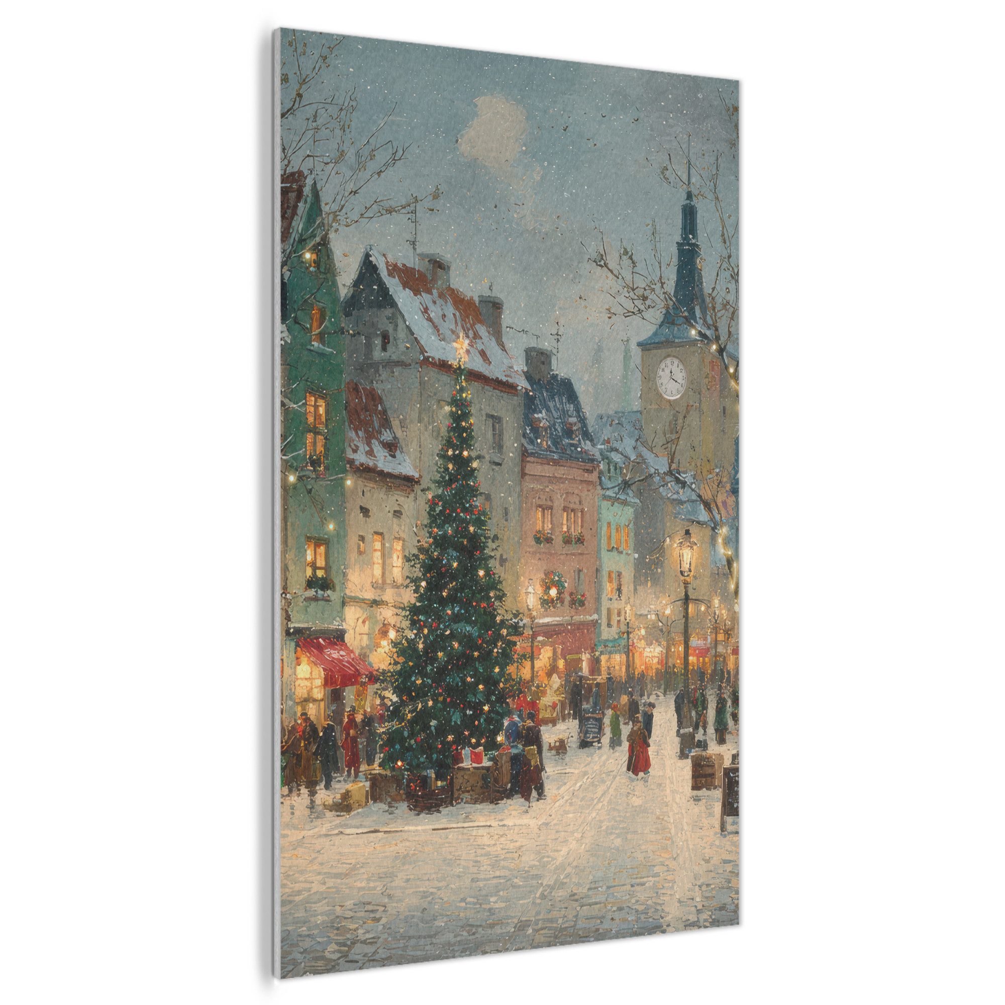 MuchoWow Gemälde Weihnachtliche Atmosphäre - City Square - Farbenfroh, Fotodruck (1 St), Akustikbilder PET-Filz, Wandpaneele, Akustikpaneele 100x150 cm