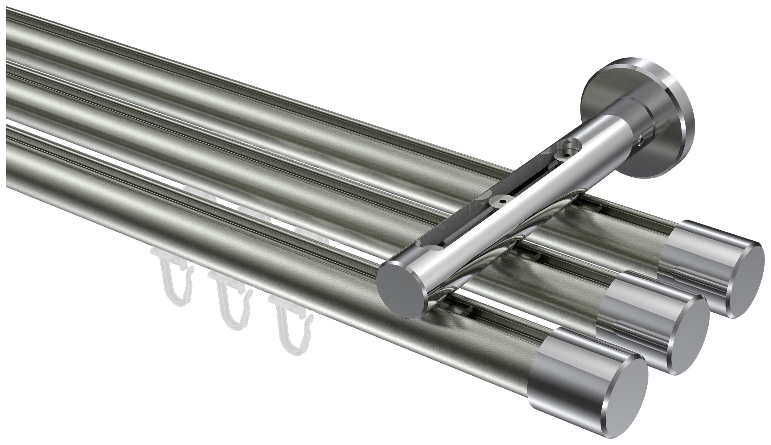 INTERDECO Innenlaufschiene Siteno Santo, Ø 20 mm, 3-läufig, Fixmaß, kürzbar, Wandmontage, Aluminium, Edelstahl-Optik / Chrom / Bicolor