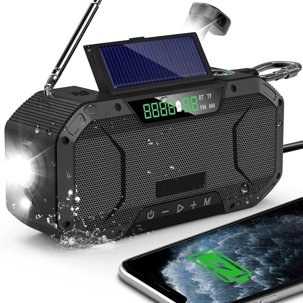 Radio Notfall-Radio Tragbares GelldG Bluetooth-Lautsprecher Solar-Kurbelradio AM/FM
