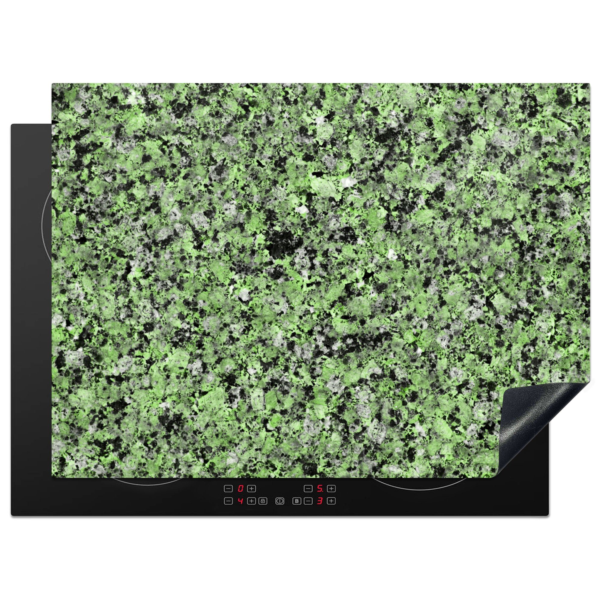 MuchoWow Herdblende-/Abdeckplatte Grün - Schwarz - Pflastersteine - Granit, Vinyl, (1 tlg), 70x52 cm, Mobile Arbeitsfläche nutzbar, Ceranfeldabdeckung