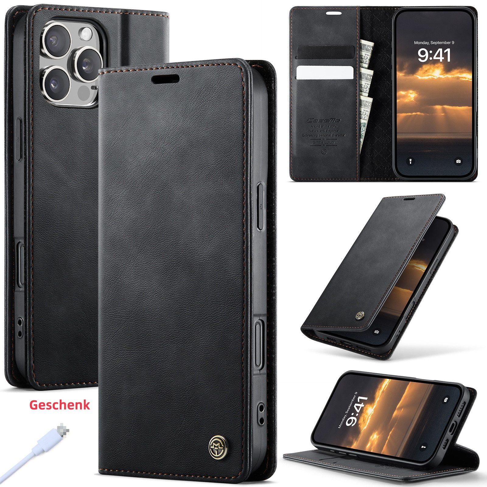 Innocase Handyhülle Leder Magnet Hülle Tasche Klapp Case Book Cover Schutz für iPhone