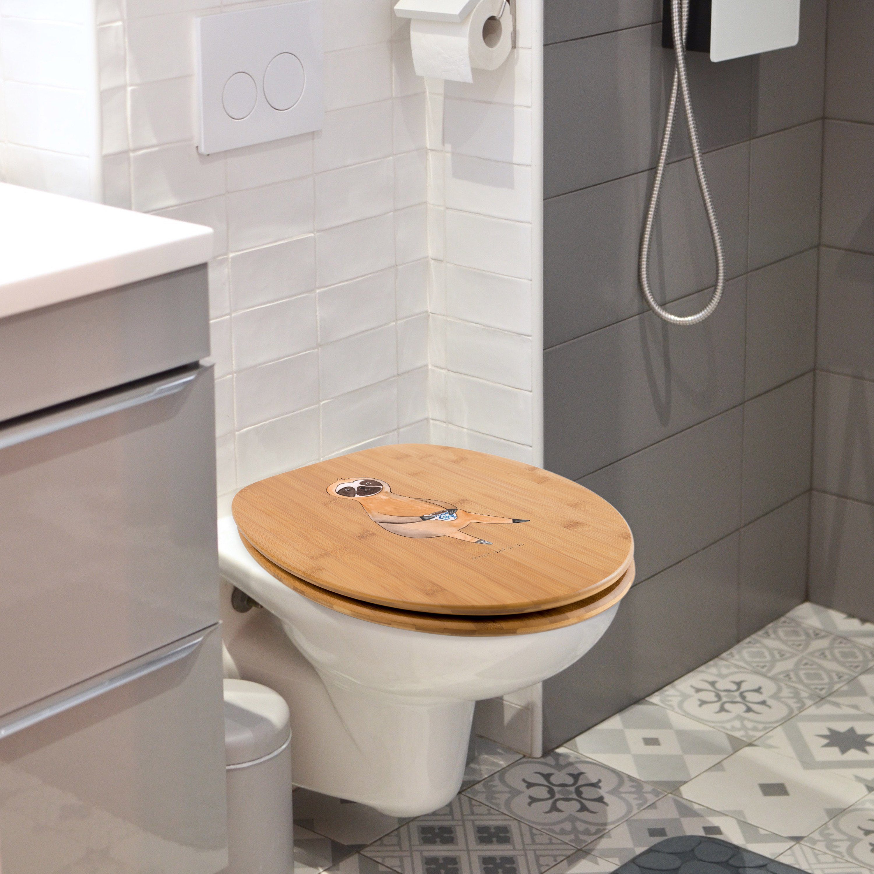 Mr. & Mrs. Panda WC-Sitz Faultier Kaffee, WC Sitz, Transparent, Toilettendeckel, Klobrille, Br (Packung), Toiletten-Sitz bad wc sitz Morgenmuffel