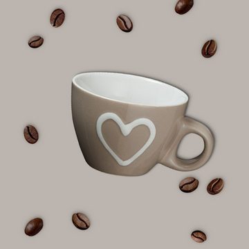 matches21 HOME & HOBBY Tasse Espresso-Tassen 4er Set Landhaus-Stil Herzen einfarbig, Keramik, Kleine Kaffee-Tassen, dickwandig, rot beige grau weiß, 50 ml