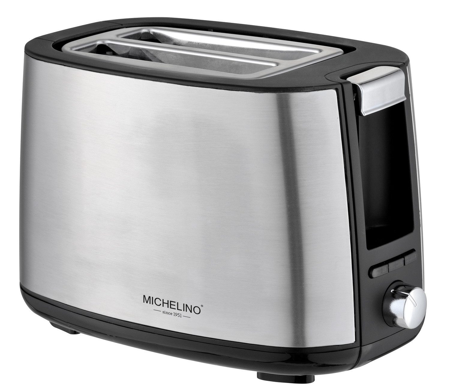 Michelino Тостери Edelstahl 2-Scheiben Toastautomat mit Brötchenaufsatz, 2 lange Schlitze, Krümelschublade, Auftau- / Aufwärm- und Stopp- Taste