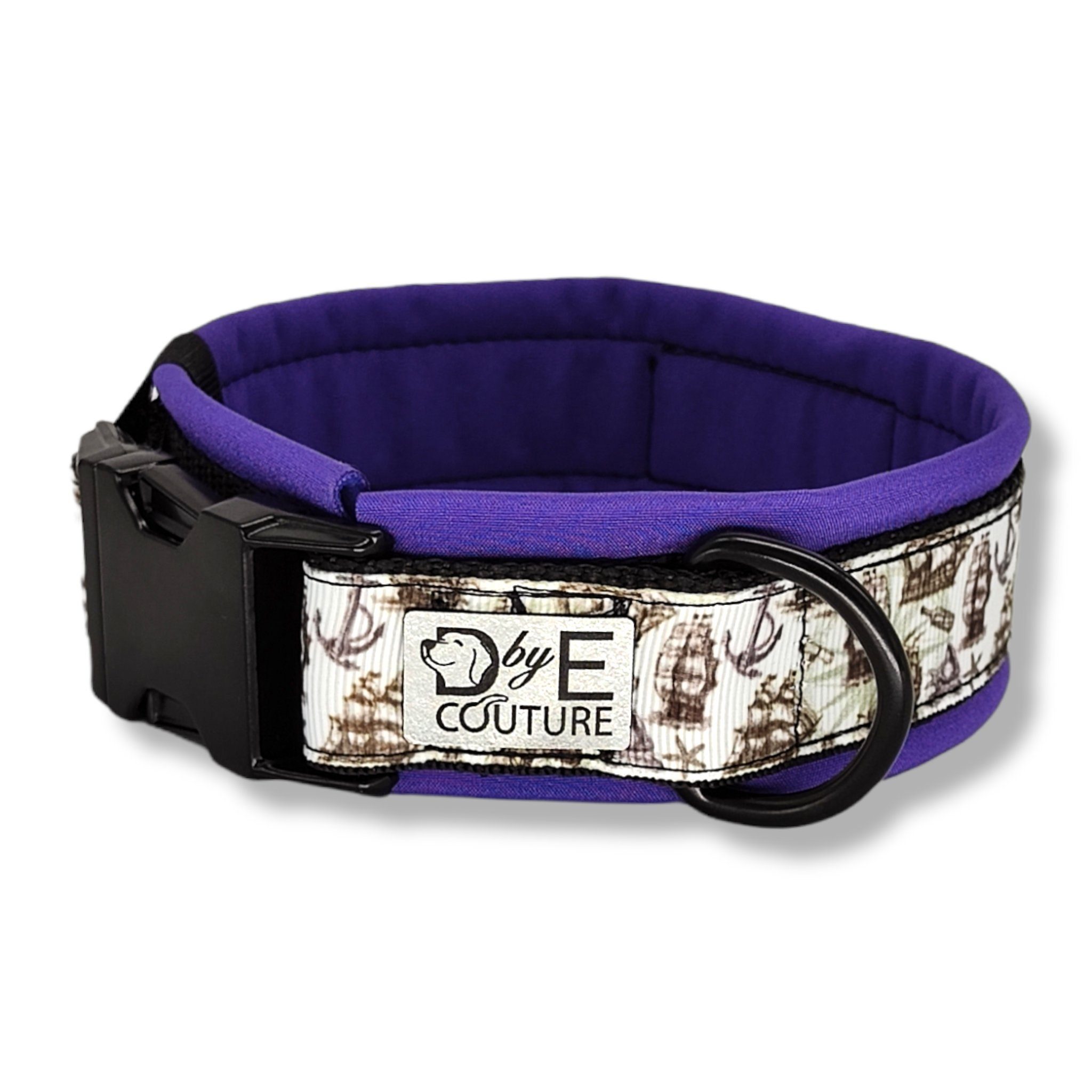 D by E Couture Hunde-Halsband "Black & White Ship III", gepolstert, verstellbar, 30mm breit, Handmade
