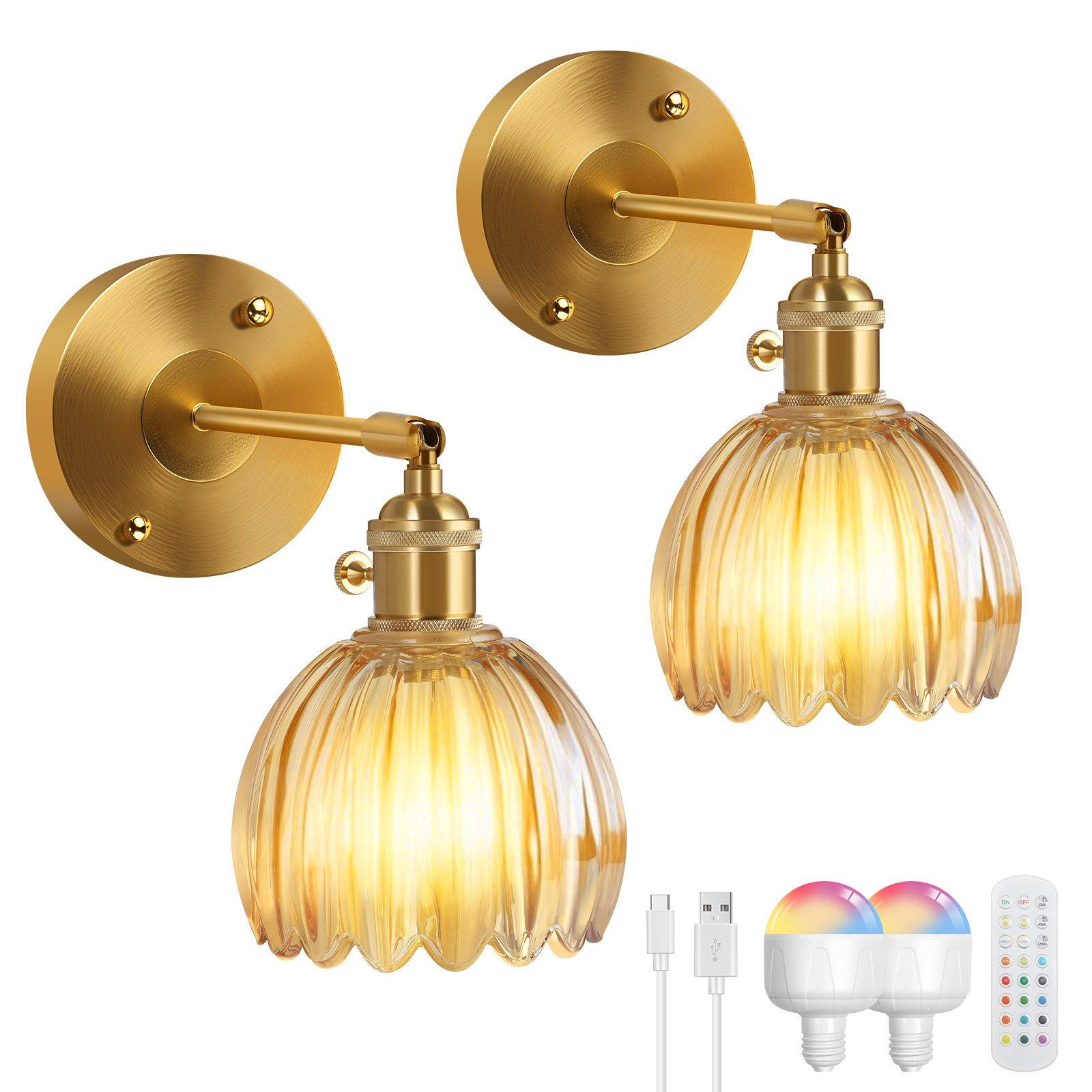 Sunicol LED Wandleuchte Dimmbar Wiederaufladbar Gold Wandleuchten, 3 Farbte günstig online kaufen