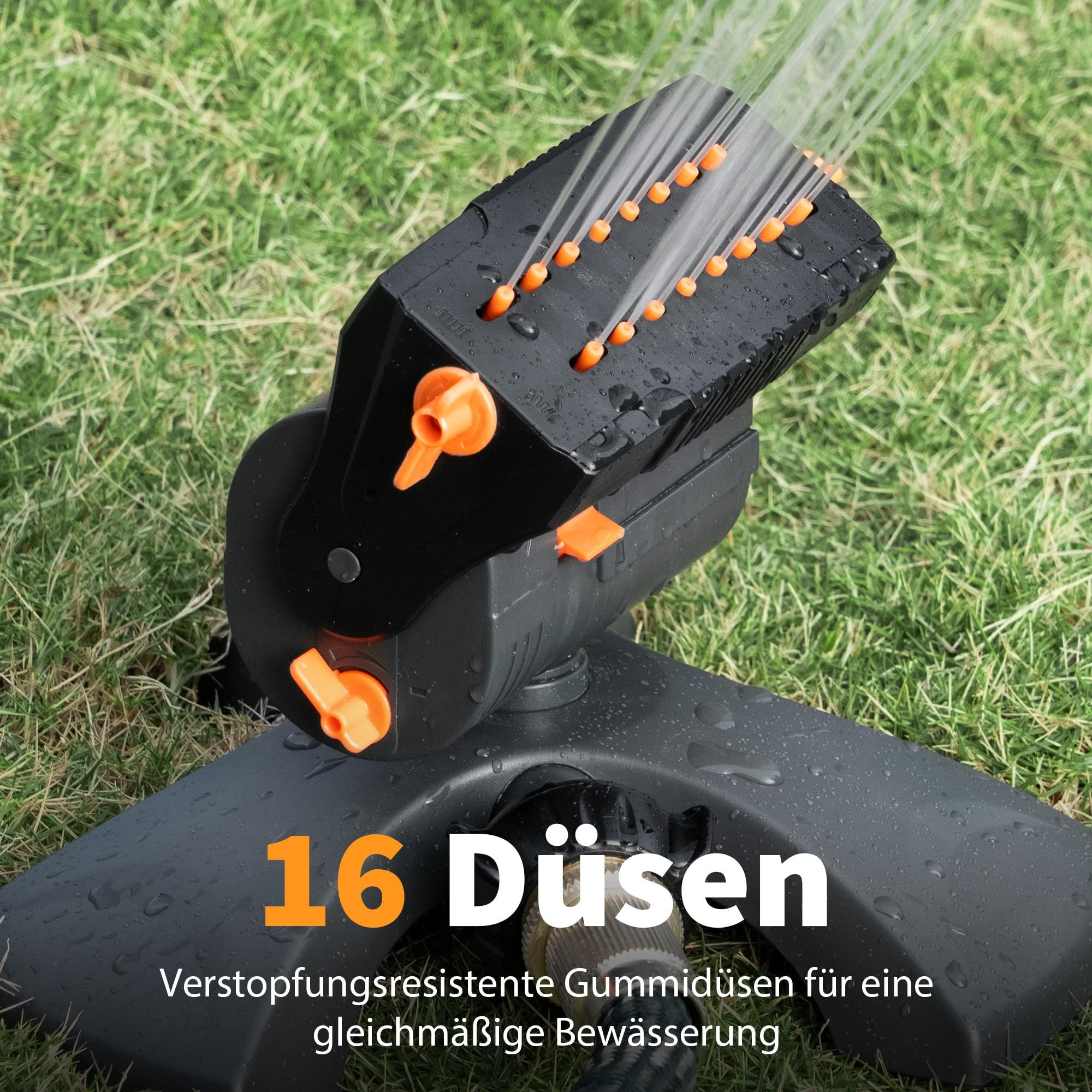 Diivoo Gartenspritze Mini Turbo Oszillierender Rasensprenger 16 Düsen, Garten Sprinkler, für Flächen bis 216 m²
