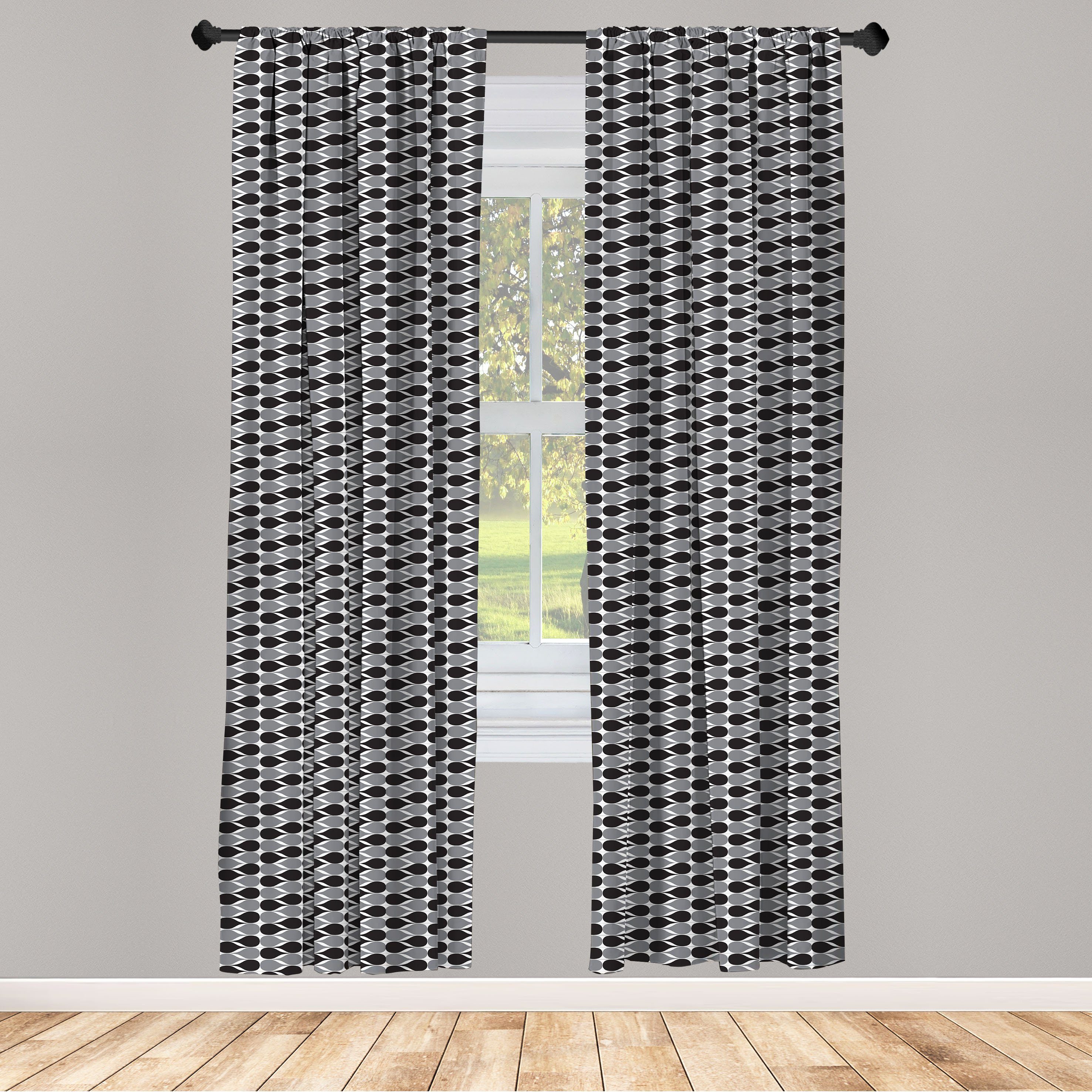 Gardine Vorhang für Wohnzimmer Ovals Wellenförmige Schlafzimmer Abakuhaus, Abstrakte Retro Klassische Microfaser, Dekor