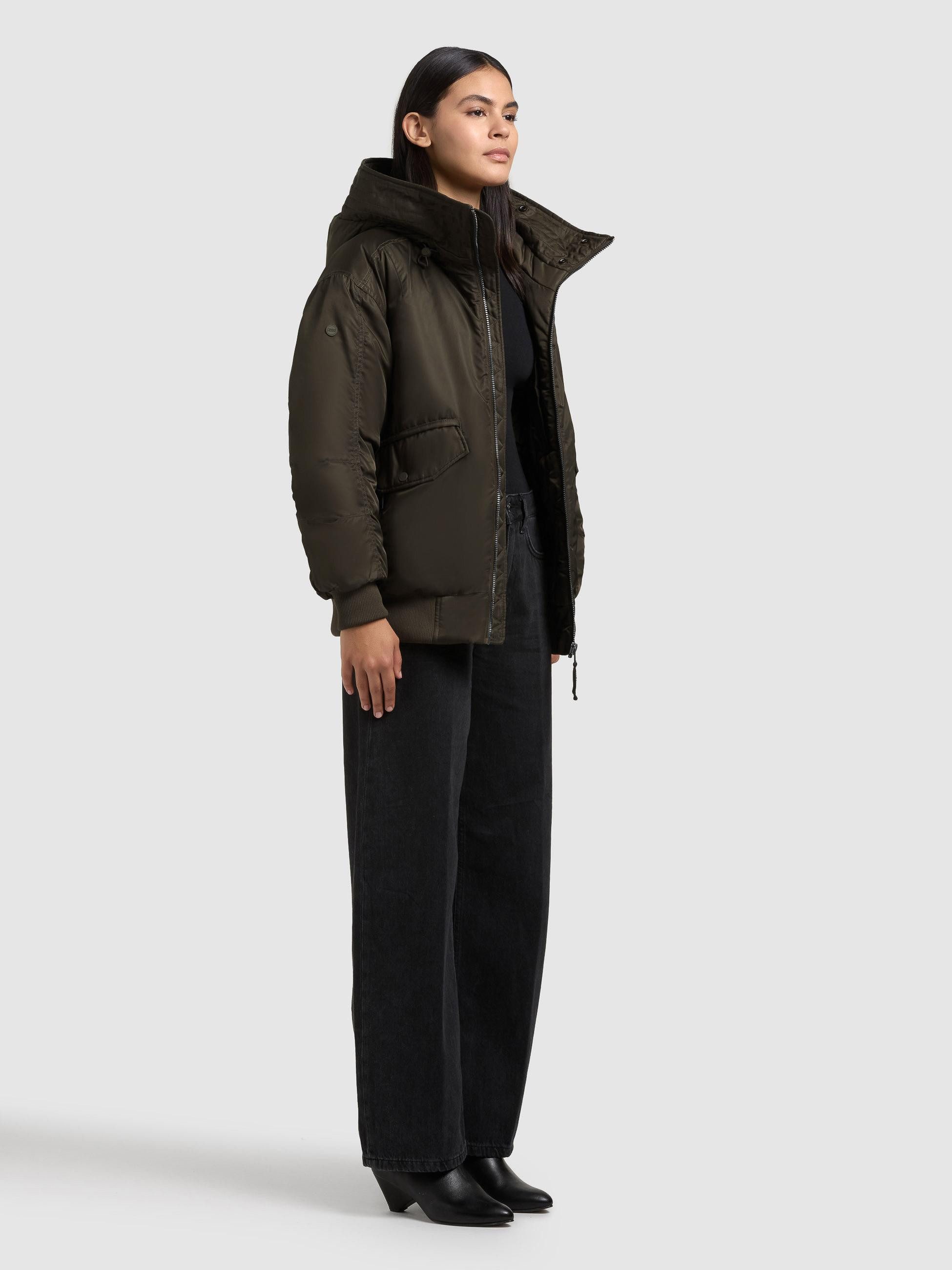 khujo Bomberjacke Cela Oversize Winterjacke mit abnehmbarem Kunstpelz-Besatz