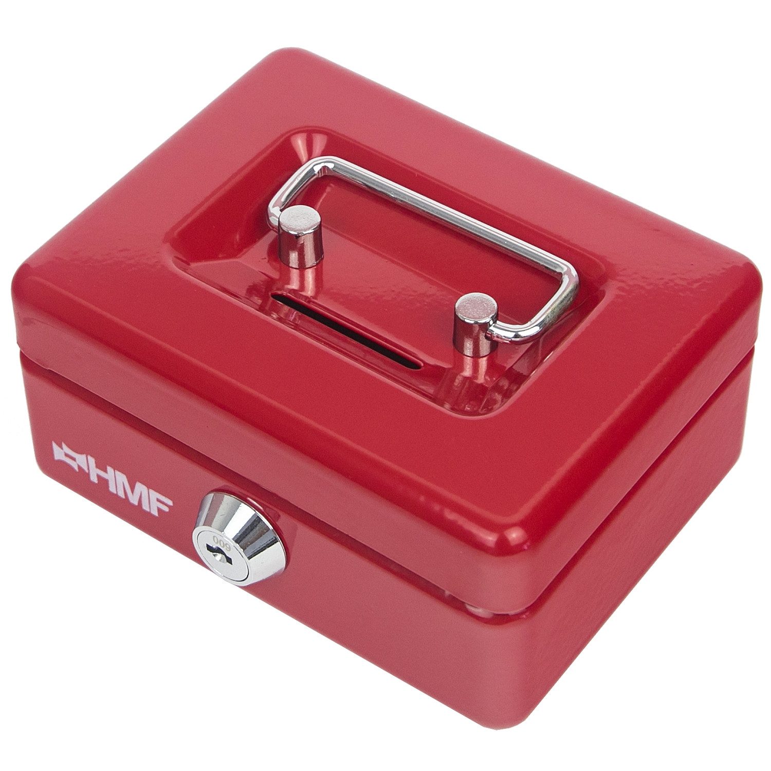 HMF Spardose Abschließbare Kinder Spardose, Geldkassette mit Münz-Schlitz, Sparschwein, Geldbox mit Schlitz, 12,5 x 9,5 x 6 cm, rot