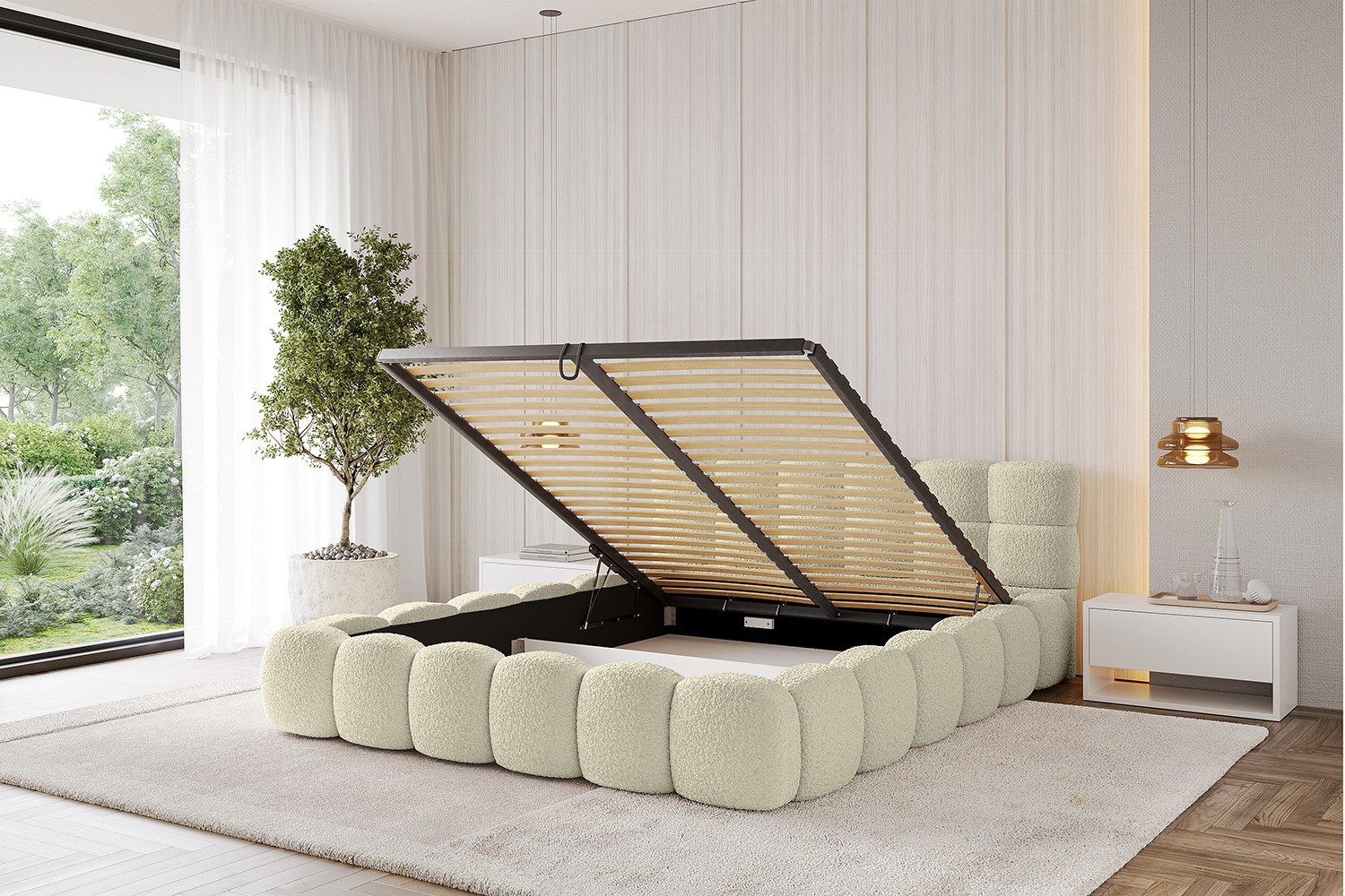 ALTDECOR Polsterbett LEYA-v1 (Polsterbett mit Bettkasten und Lattenrost, Boxbett ohne Matratze), Doppelbett mit Stauraum, Bett mit Kopfteil