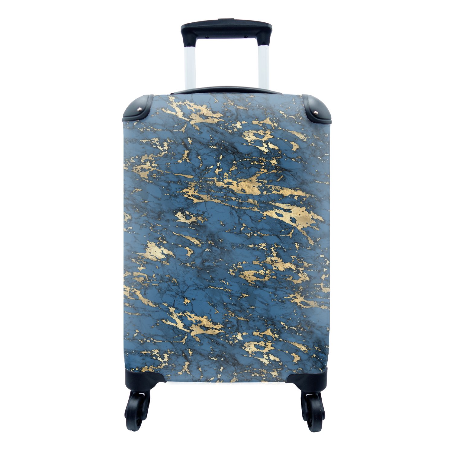 MuchoWow Handgepäckkoffer Blau - Marmor - Gold - Design, 4 Rollen, Reisetasche mit rollen, Handgepäck für Ferien, Trolley, Reisekoffer