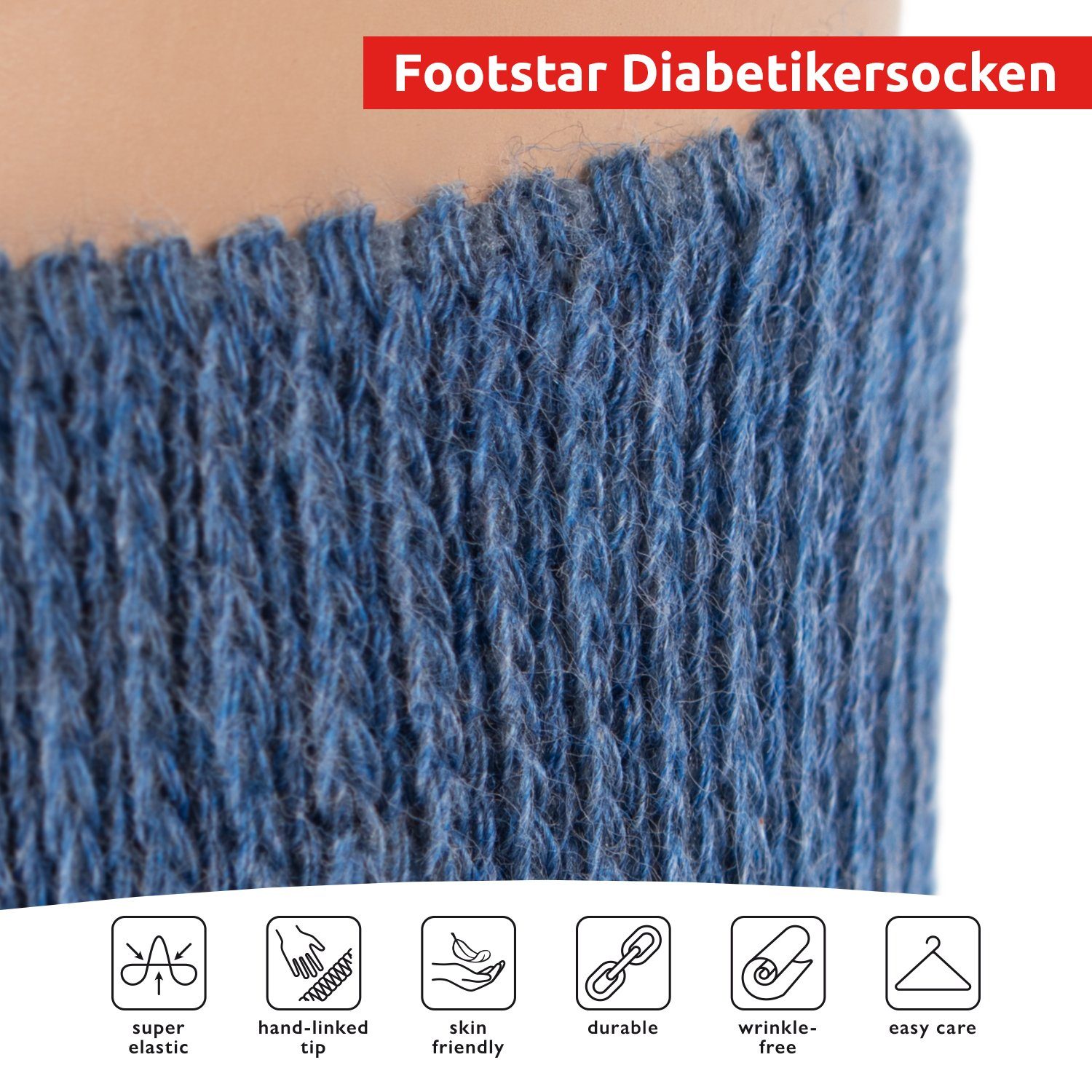 Footstar Diabetikersocken Gesundheits Kurzschaft Nahtfrei, (6 Grey Paar), Socken Classic Diabetiker