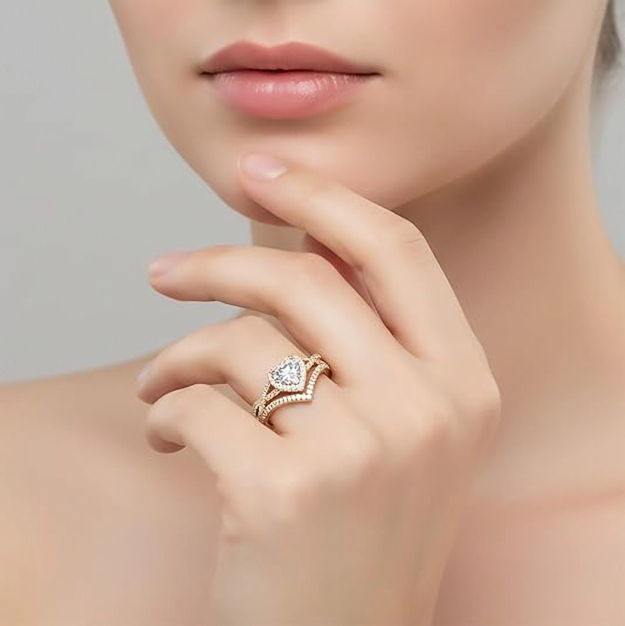 Jumpeak Verlobungsring 14K Gold , 1ct Herzförmiger Labordiamant,  Ehering, Kronenförmiger Diamantring, Jubiläumsring, Damenring im Herzschliff