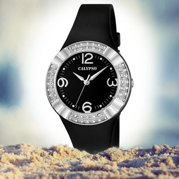 CALYPSO WATCHES Quarzuhr Calypso Damen Uhr K5659/4 Kunststoffband, (Analoguhr), Damen Armbanduhr rund, PURarmband schwarz, Fashion