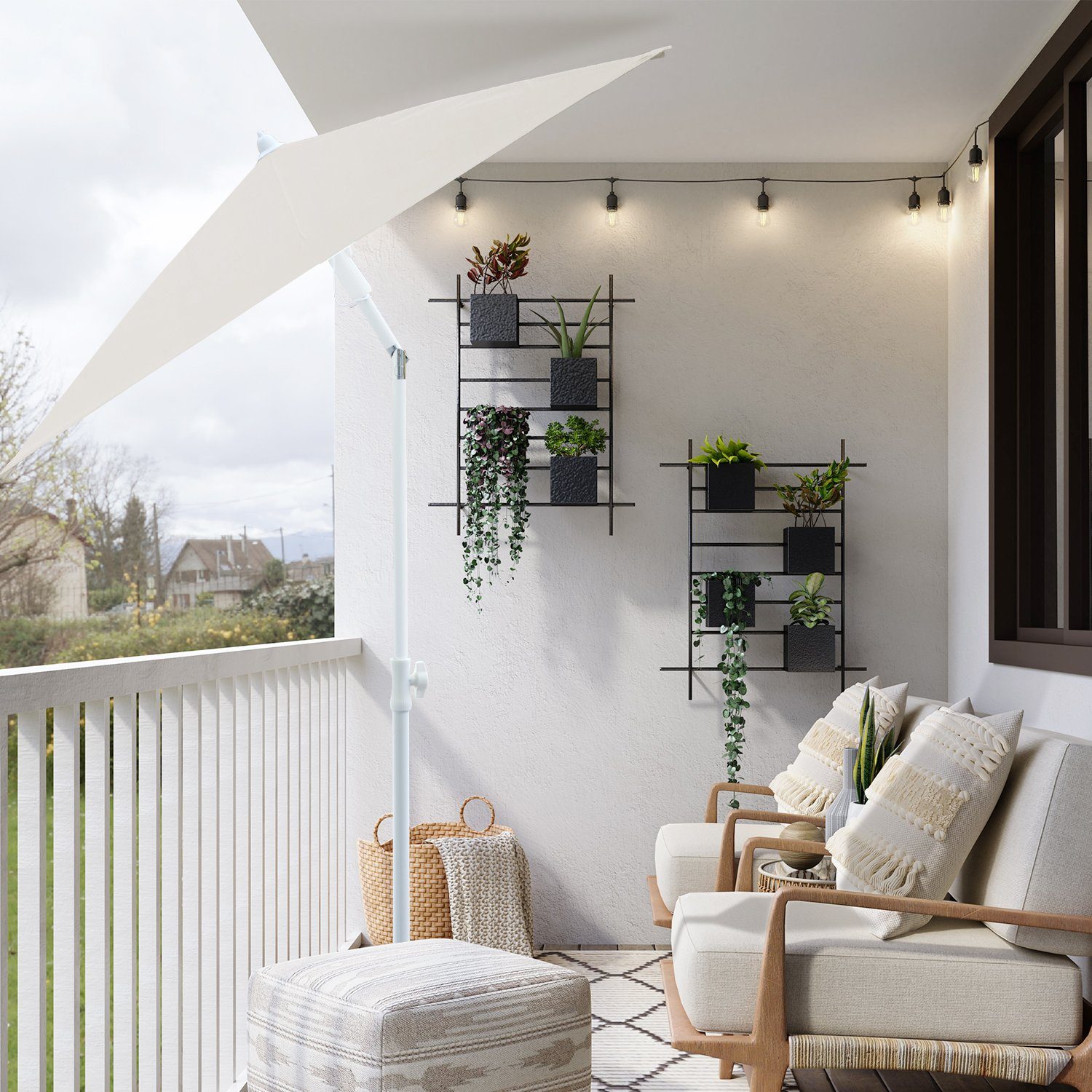 Sekey Sonnenschirm Rechteckig Höhenverstellbar Balkonschirm Knickbar, mit Schutzhülle, LxB: 180,00x125,00 cm, Sonnenschutz UPF50+, Kippbar, Höhenverstellbar Sonnenschirm Balkon