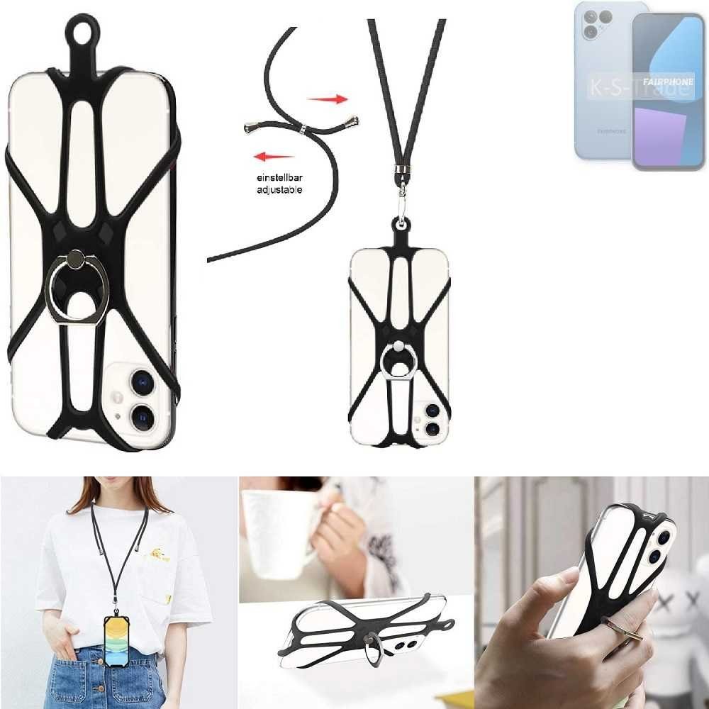 K-S-Trade Handyhülle für Fairphone Fairphone 5, 3in1 Handykette Handyband Handykordel Halsband Smartphone-Ring