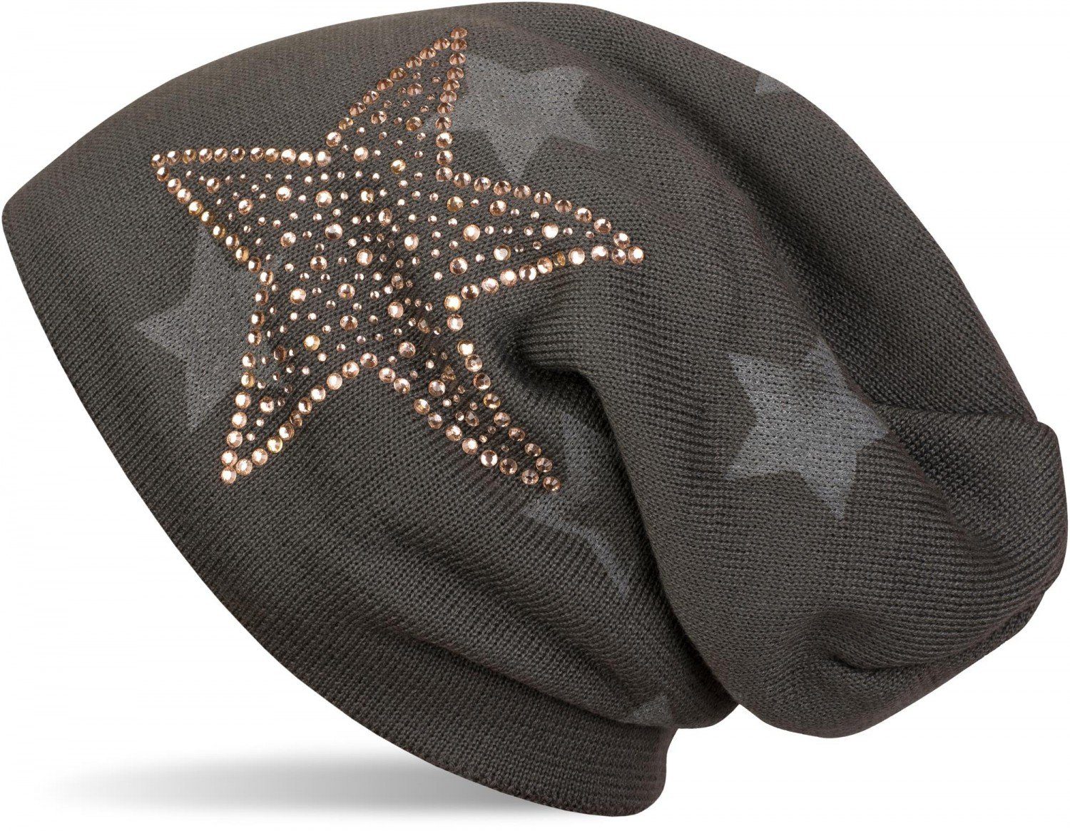 Strickmütze Feinstrick Beanie mit Strass Stern