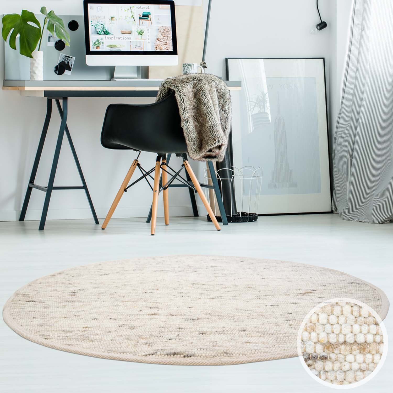 TaraCarpet Wollteppich TaraCarpet Handwebteppich Frankeneck, rund, günstig online kaufen