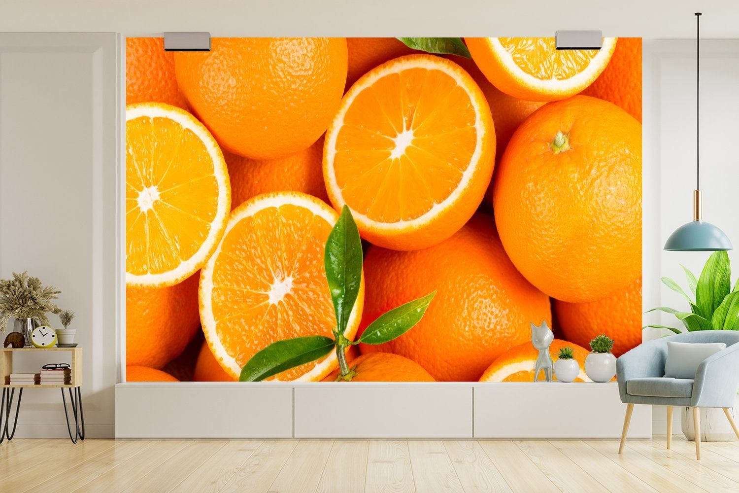 Fototapete Wallpaper für Früchte Orange MuchoWow bedruckt, Vinyl Schlafzimmer, Kinderzimmer, Wohnzimmer, (6 Tapete Blätter, - Matt, - St),