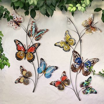 etc-shop Wanddekoobjekt, Wanddekoration Schmetterlinge Gartendeko Wand Metall Deko Außen bunt