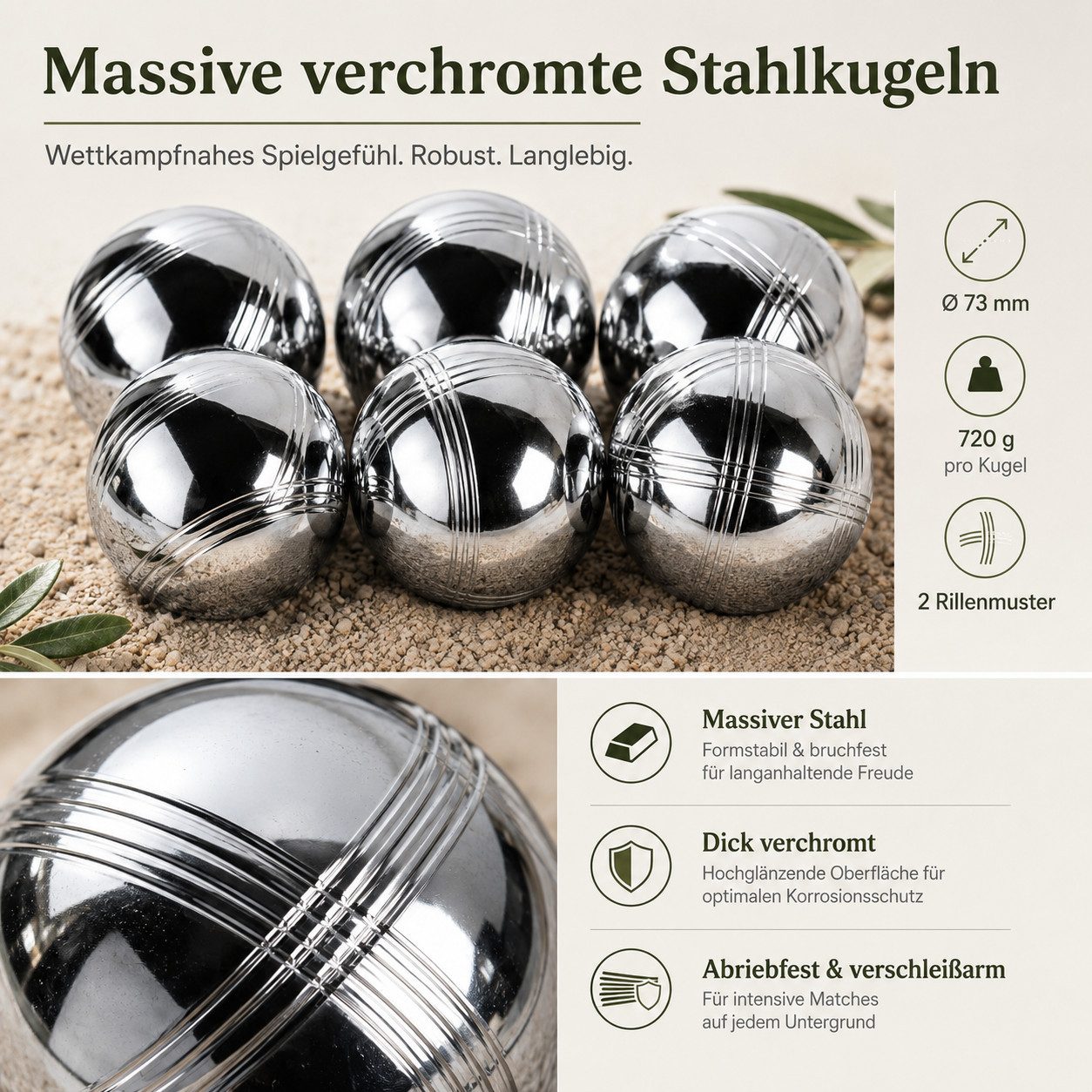 lindahandel Spielball Boule Set 6/8 Metallkugeln – Petanque mit Hartschalenkoffer & Tasche, Outdoor Gartenspiel für Erwachsene&Familie – ideal für Camping&Strand