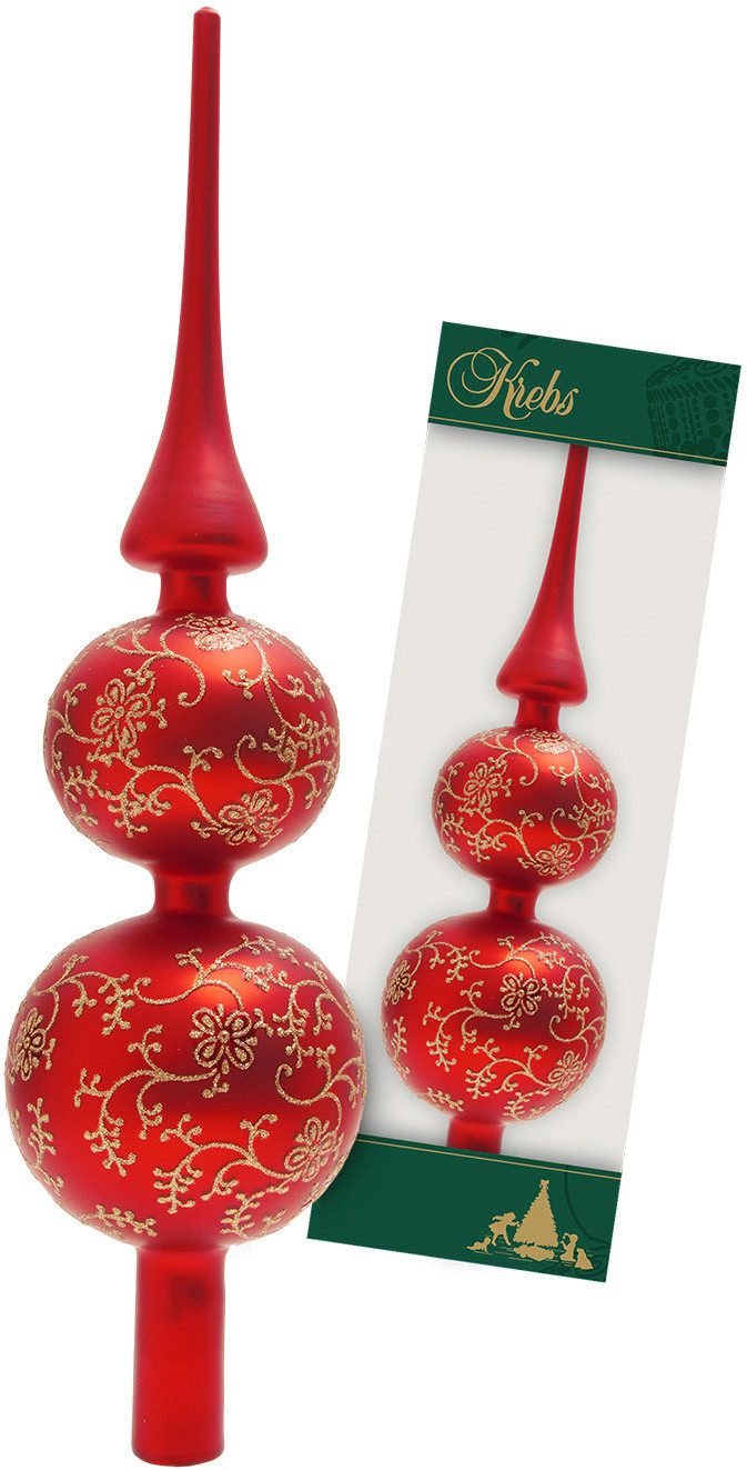 Krebs Glas Lauscha Christbaumspitze Rankendekor matt rot 33cm (1-tlg), Dekoriert mit Liebe zum Detail