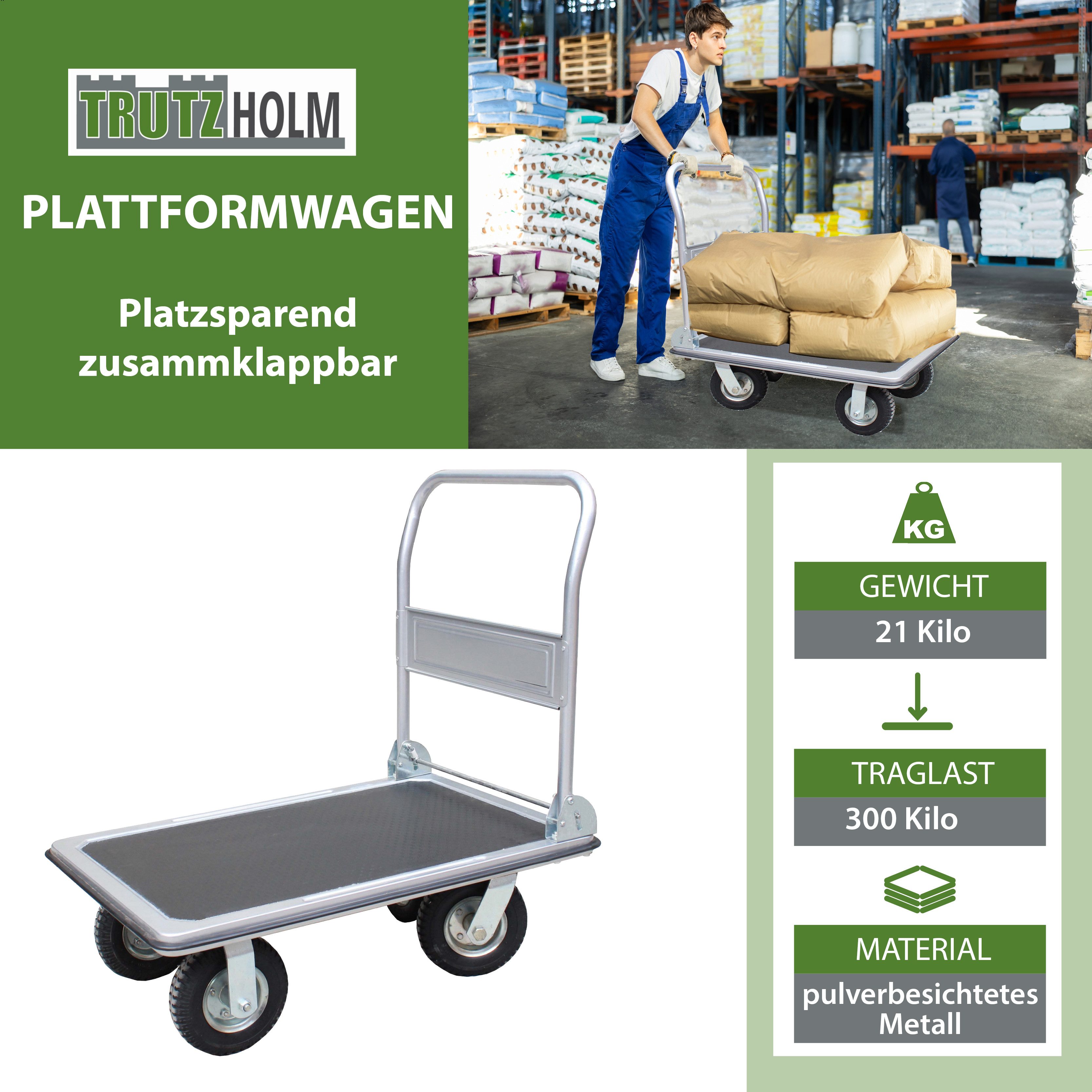 TRUTZHOLM Transportwagen Plattformwagen 300 kg luftbereift Handwagen Transportkarre